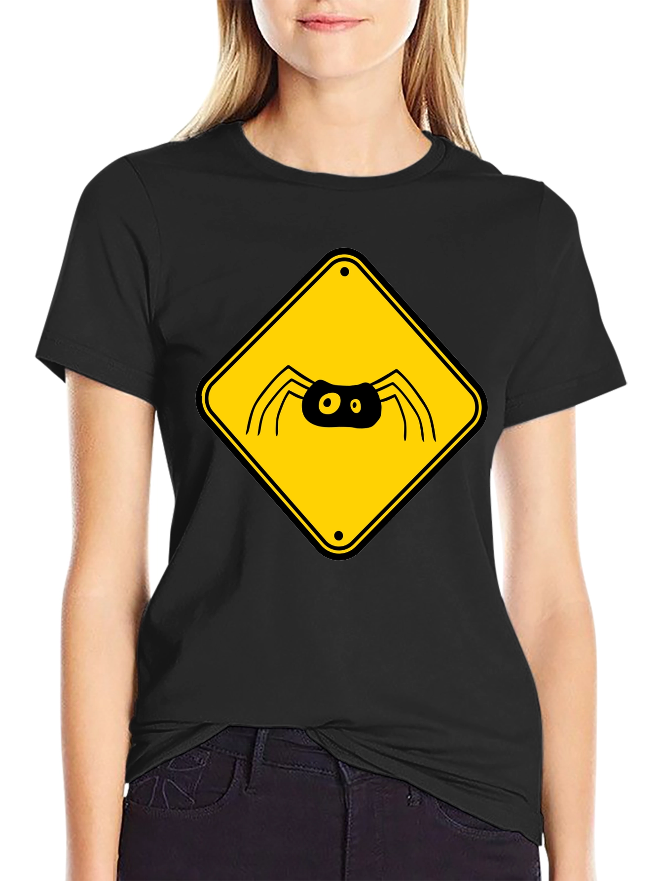 Black Spider Warning Sign Graphic T-Shirt view 2