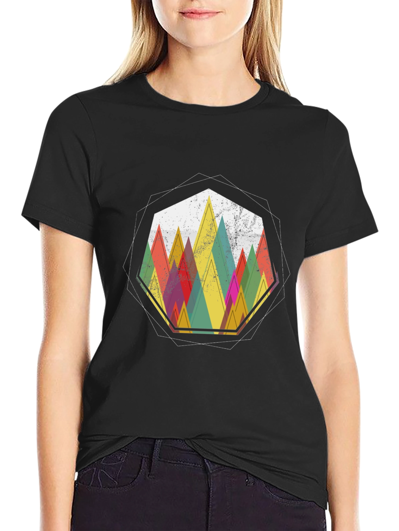 Black Geometric Mountain Graphic Tee - Stylish Casual Wear view 2