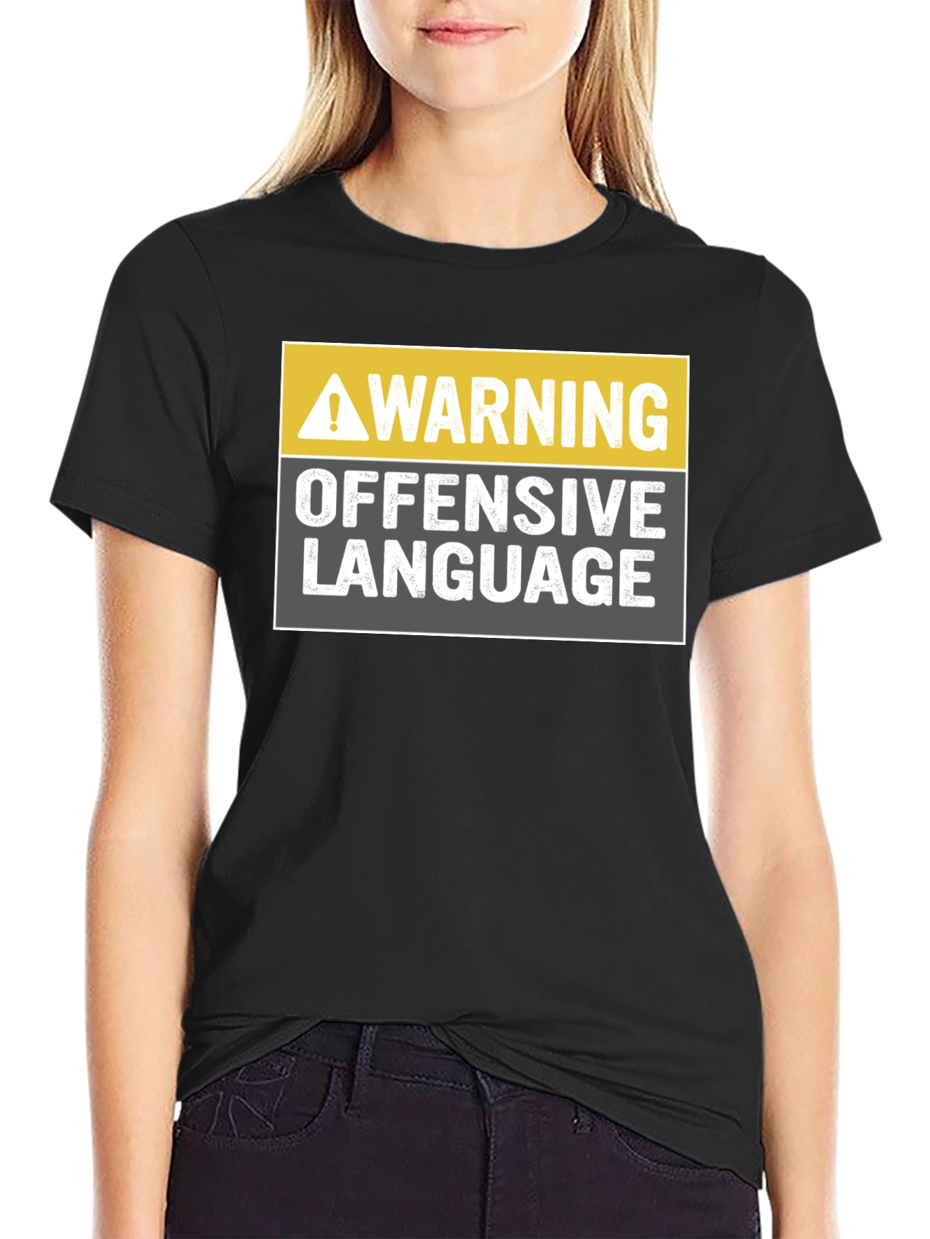 Black Warning Offensive Language T-Shirt view 2