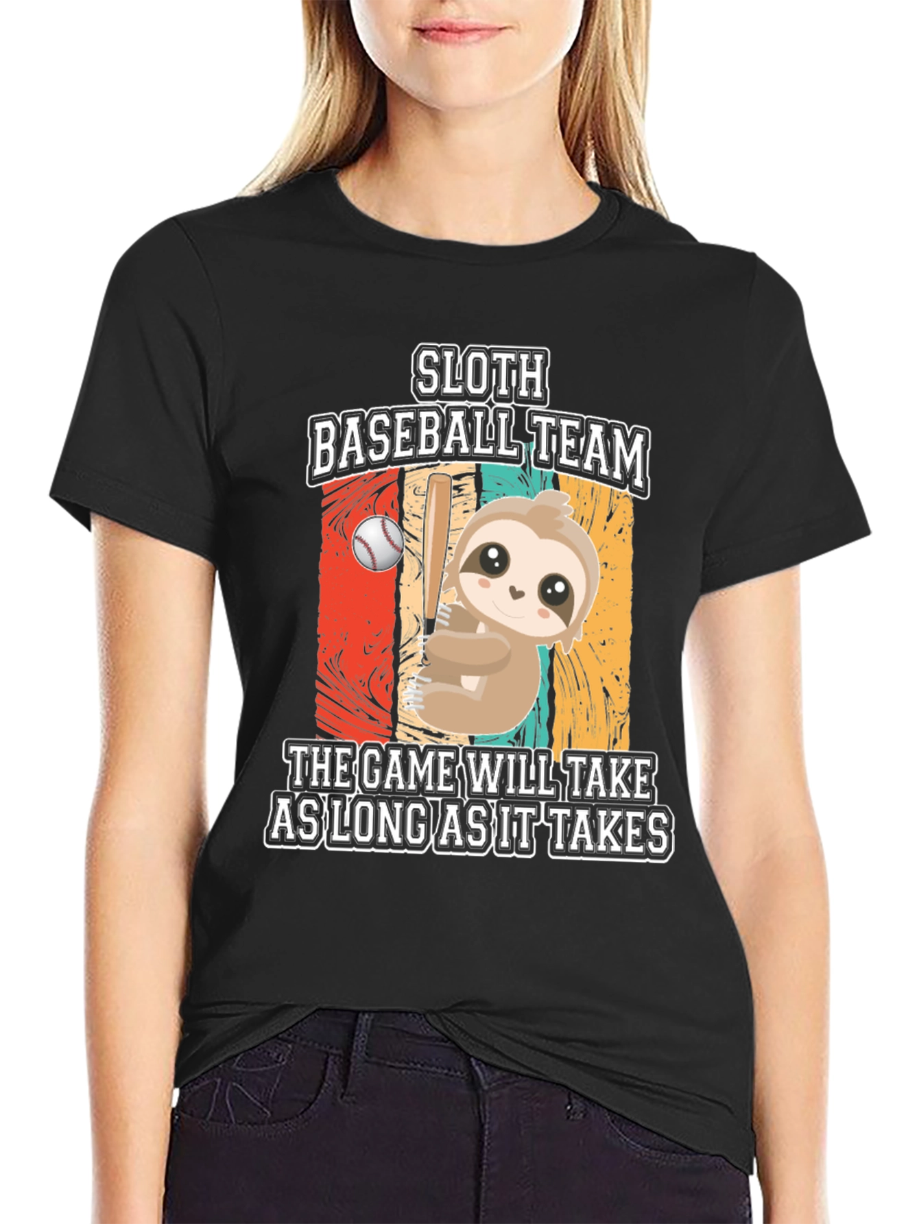 Black Sloth Baseball Team Graphic T-Shirt view 2