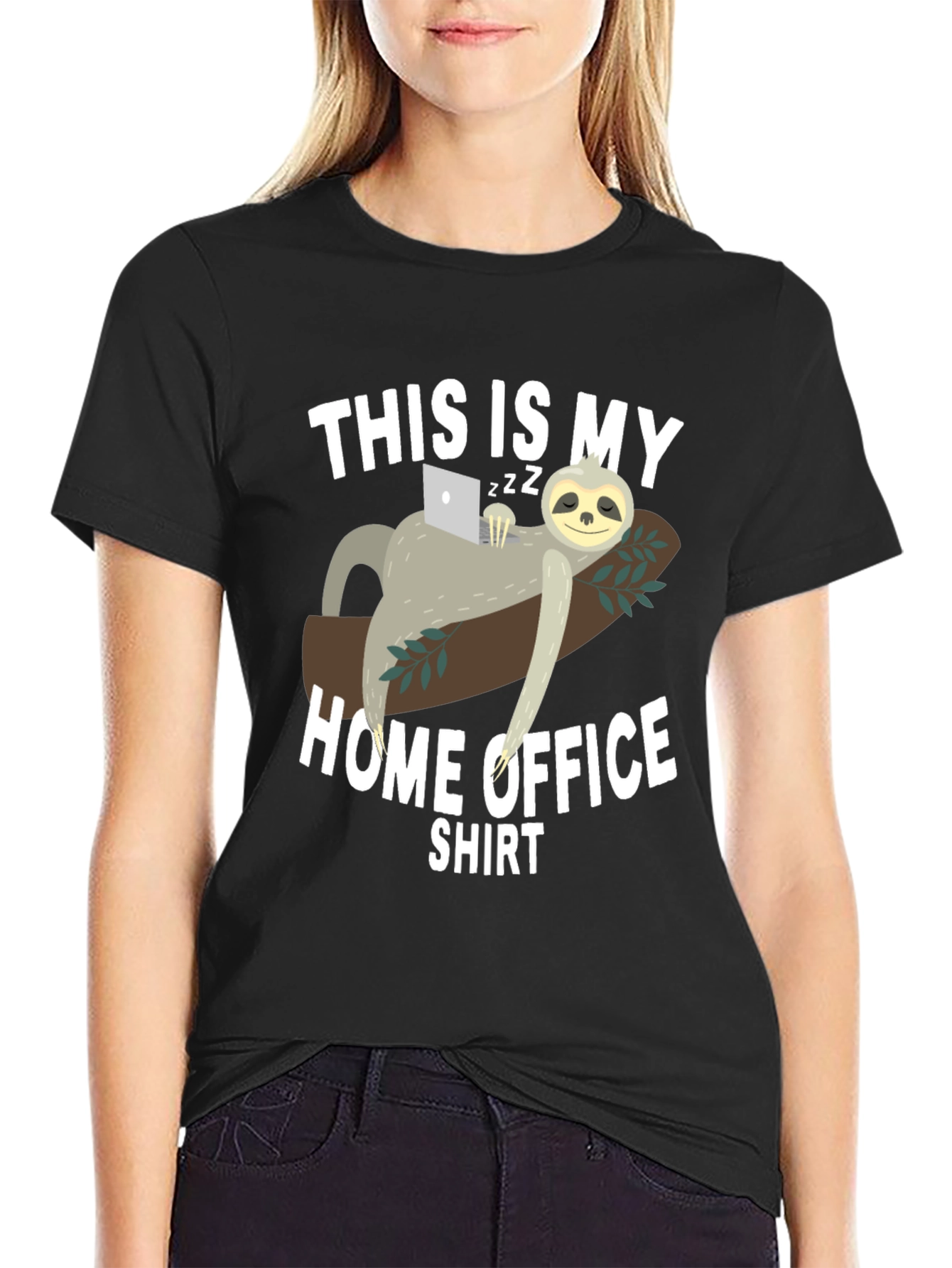 Black Home Office Sloth T-Shirt - Work From Home Tee view 2