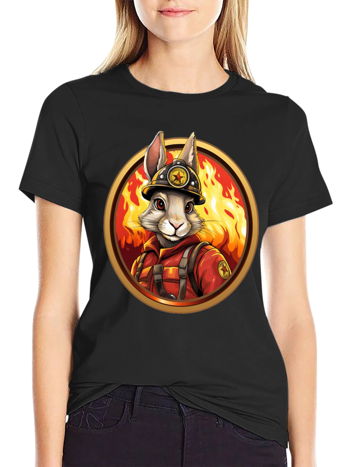 Black Firefighter Bunny Graphic Tee view 2
