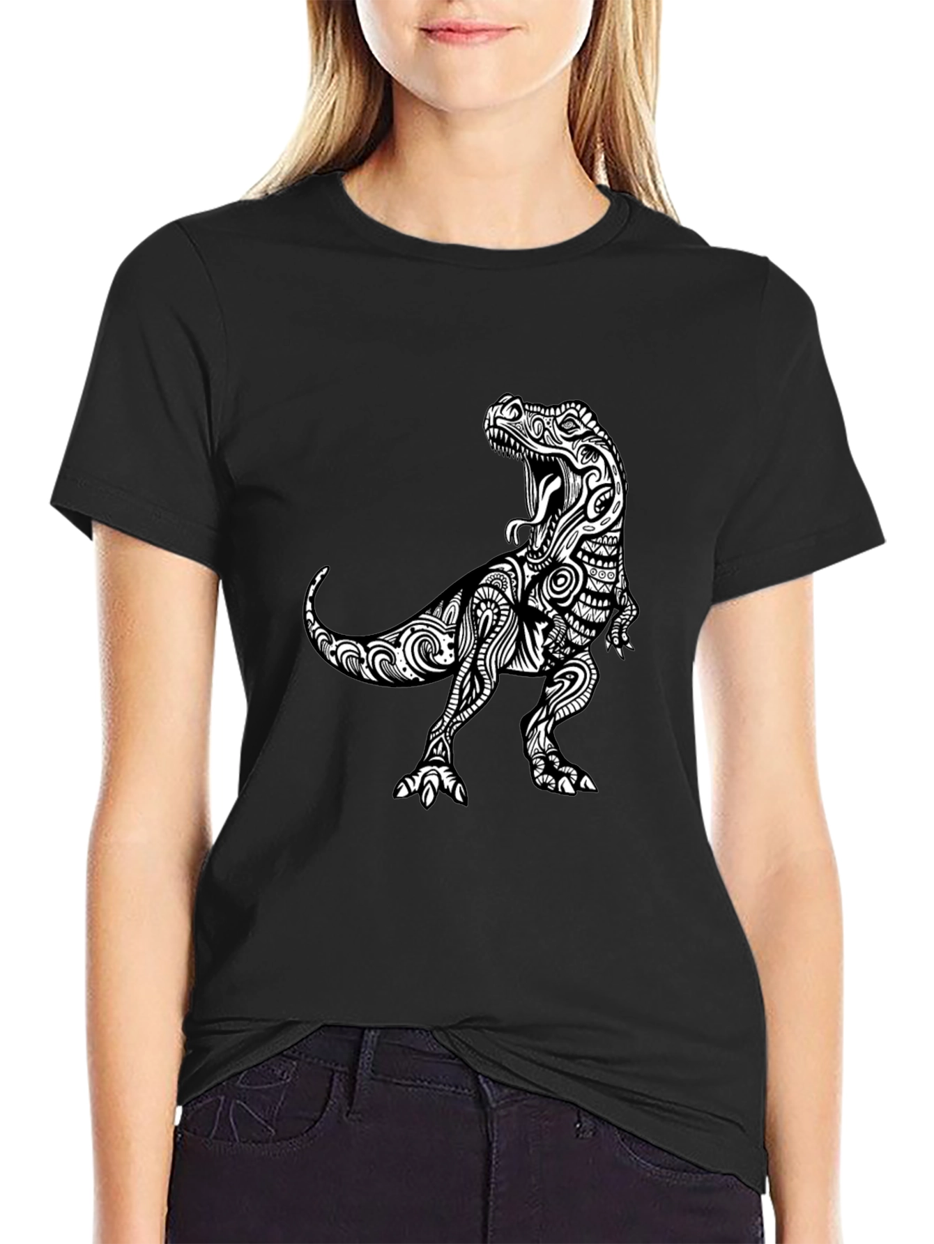 Black Tribal T-Rex Black Graphic Tee view 2