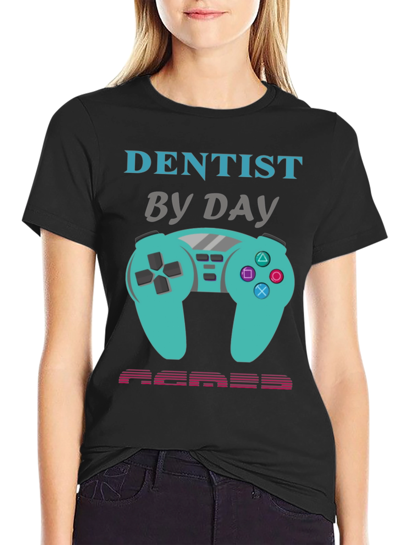 Black Dentist By Day Gamer By Night Graphic Tee view 2