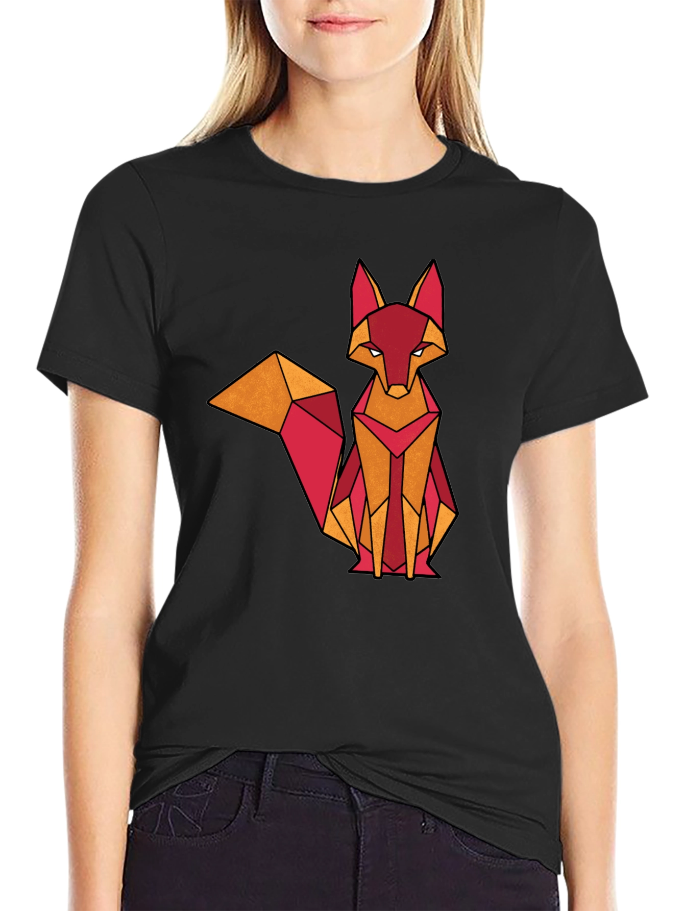 Black Geometric Fox Graphic Tee - Stylish & Modern view 2