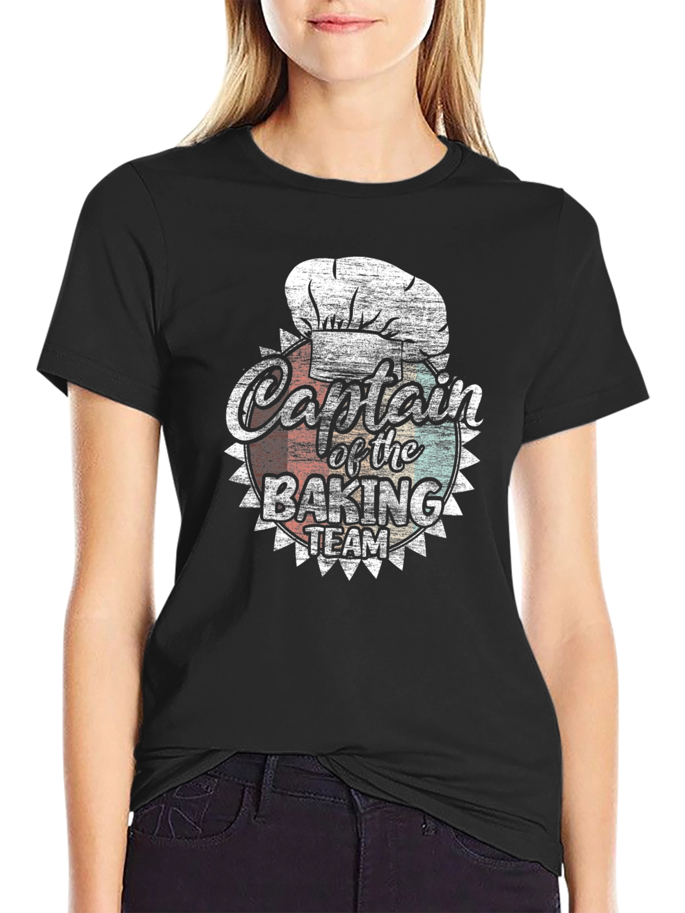 Black Captain of the Baking Team T-Shirt - Retro Chef Tee view 2
