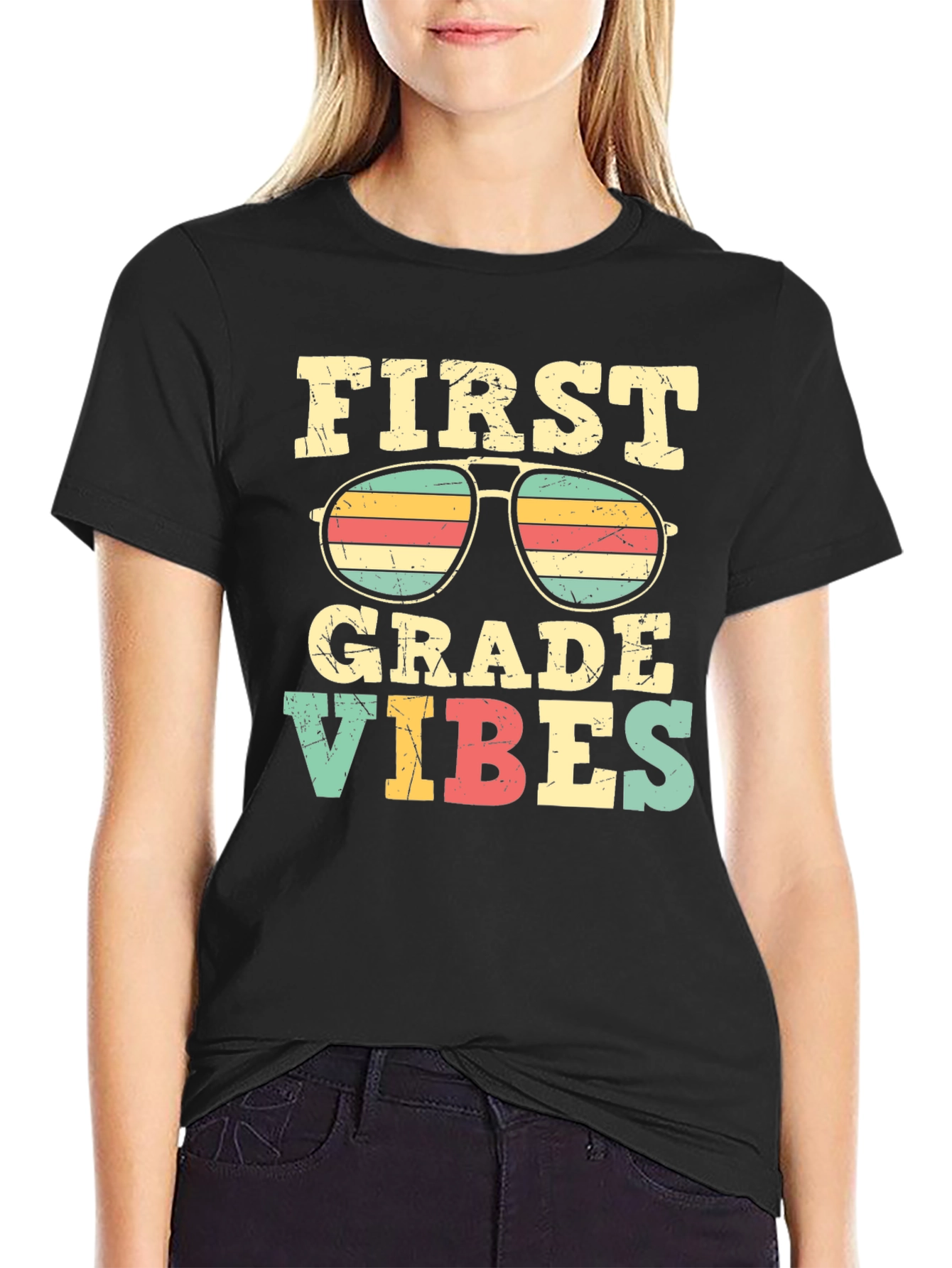 Black First Grade Vibes Graphic Tee - Back to School Shirt view 2