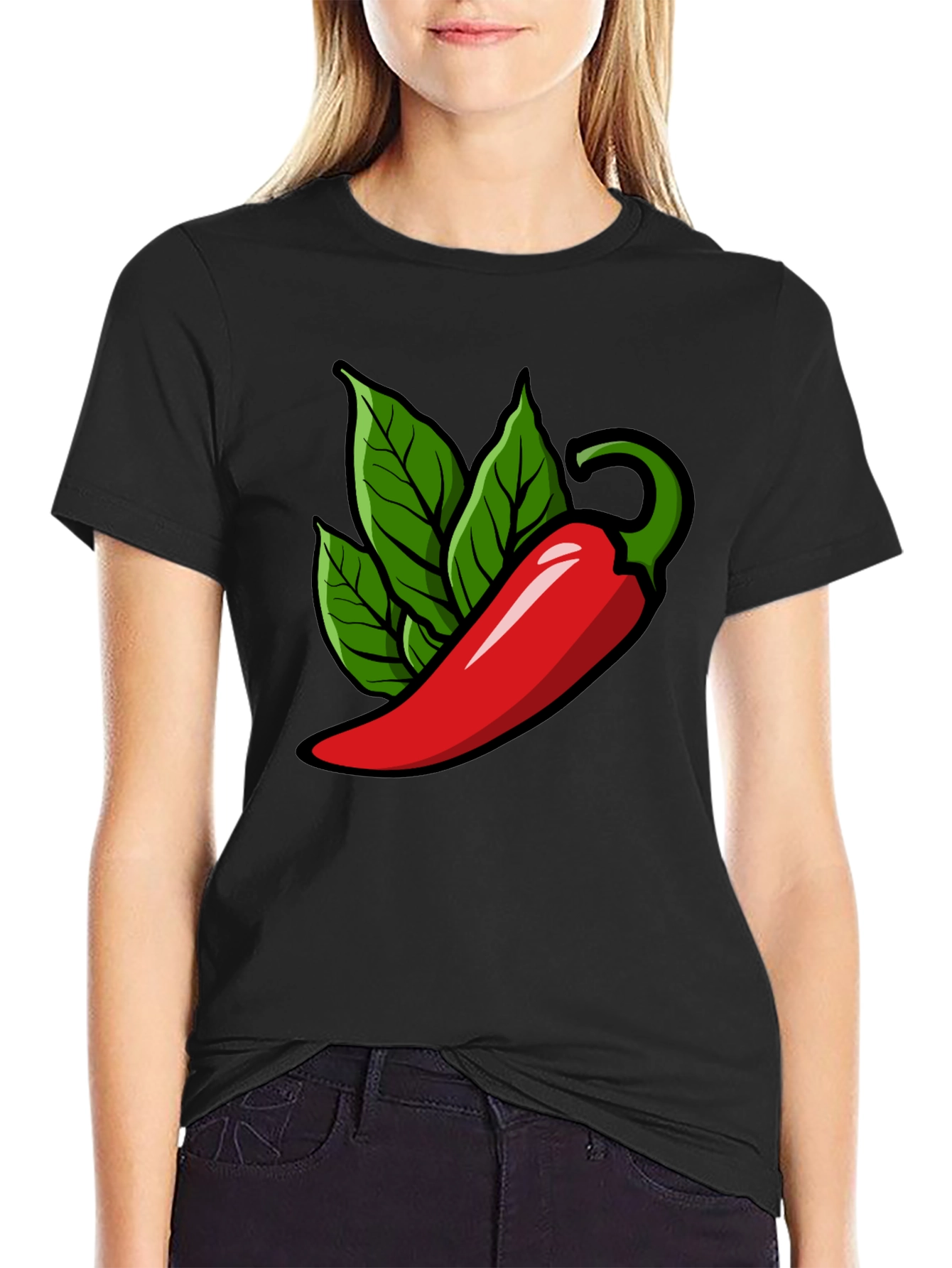 Black Spicy Pepper Graphic Tee - Black Cotton T-Shirt view 2