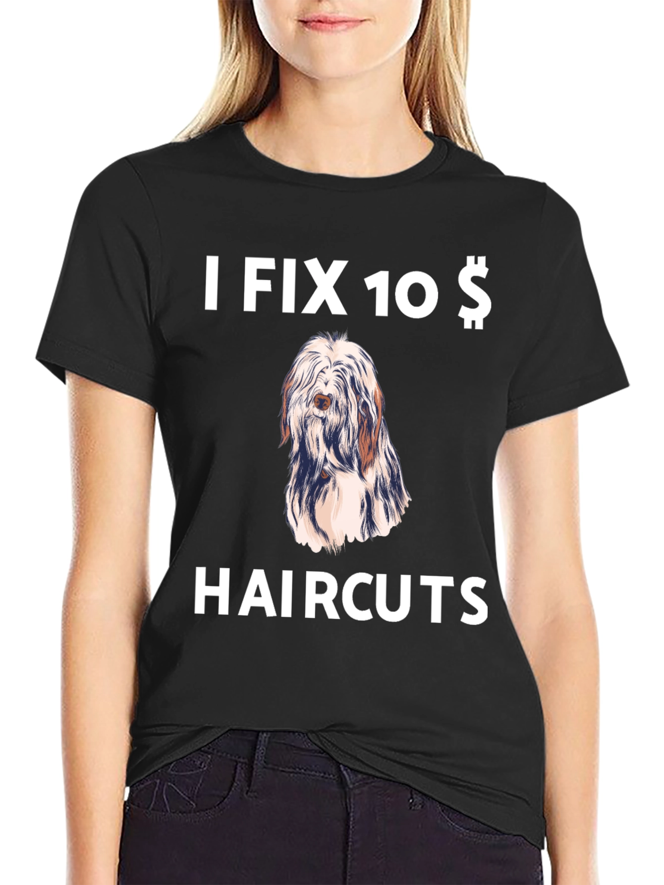 Black Funny Dog Haircut T-Shirt - I Fix 10 Dollar Haircuts view 2