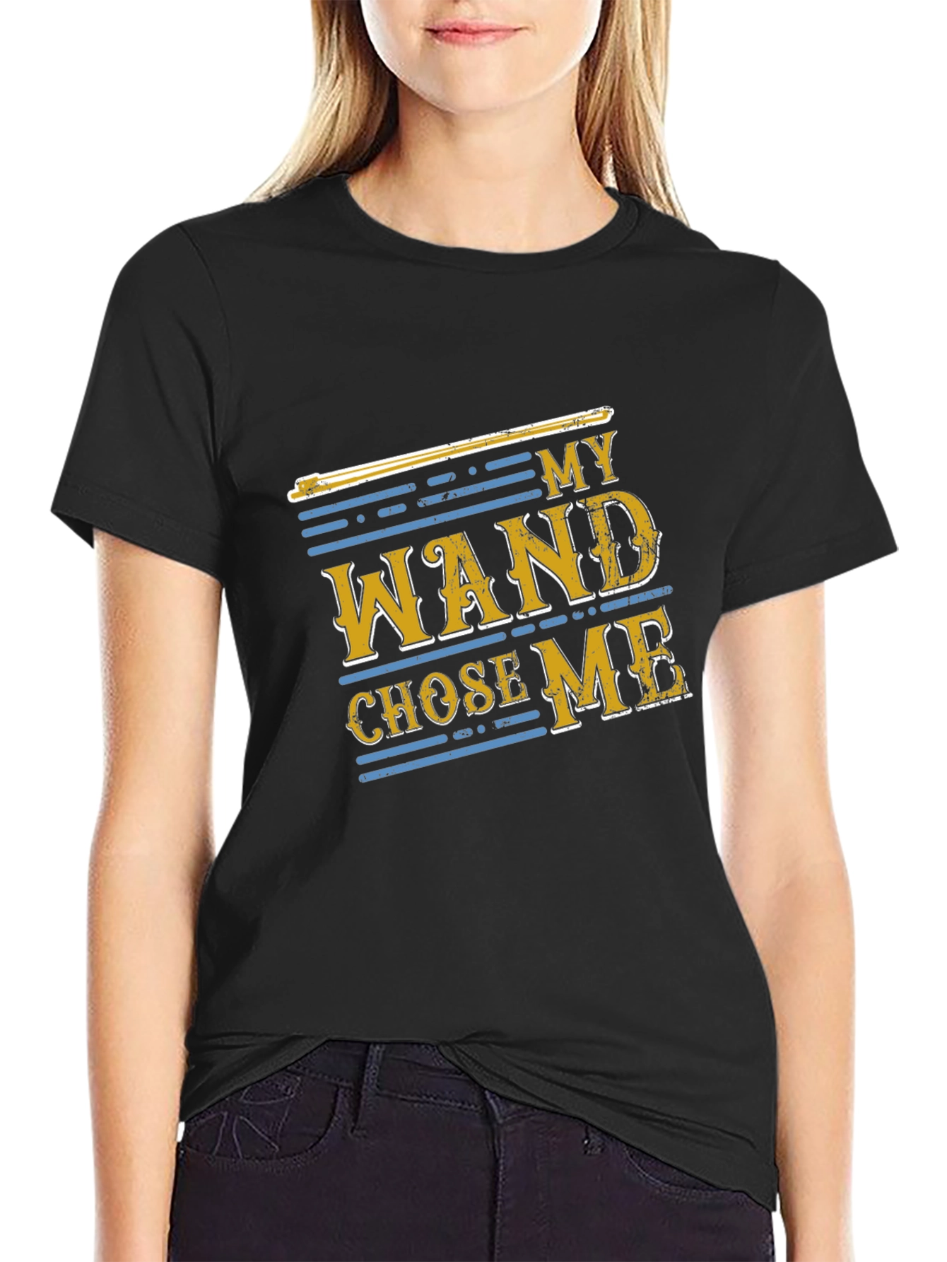Black My Wand Chose Me Black Cotton T-Shirt view 2
