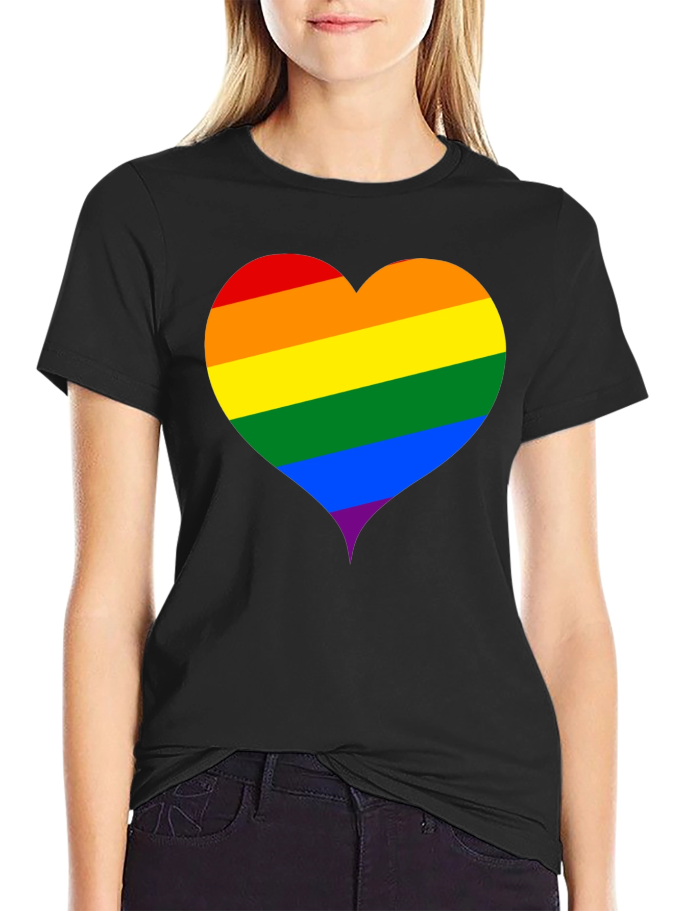 Black Rainbow Heart Graphic Black T-Shirt view 2