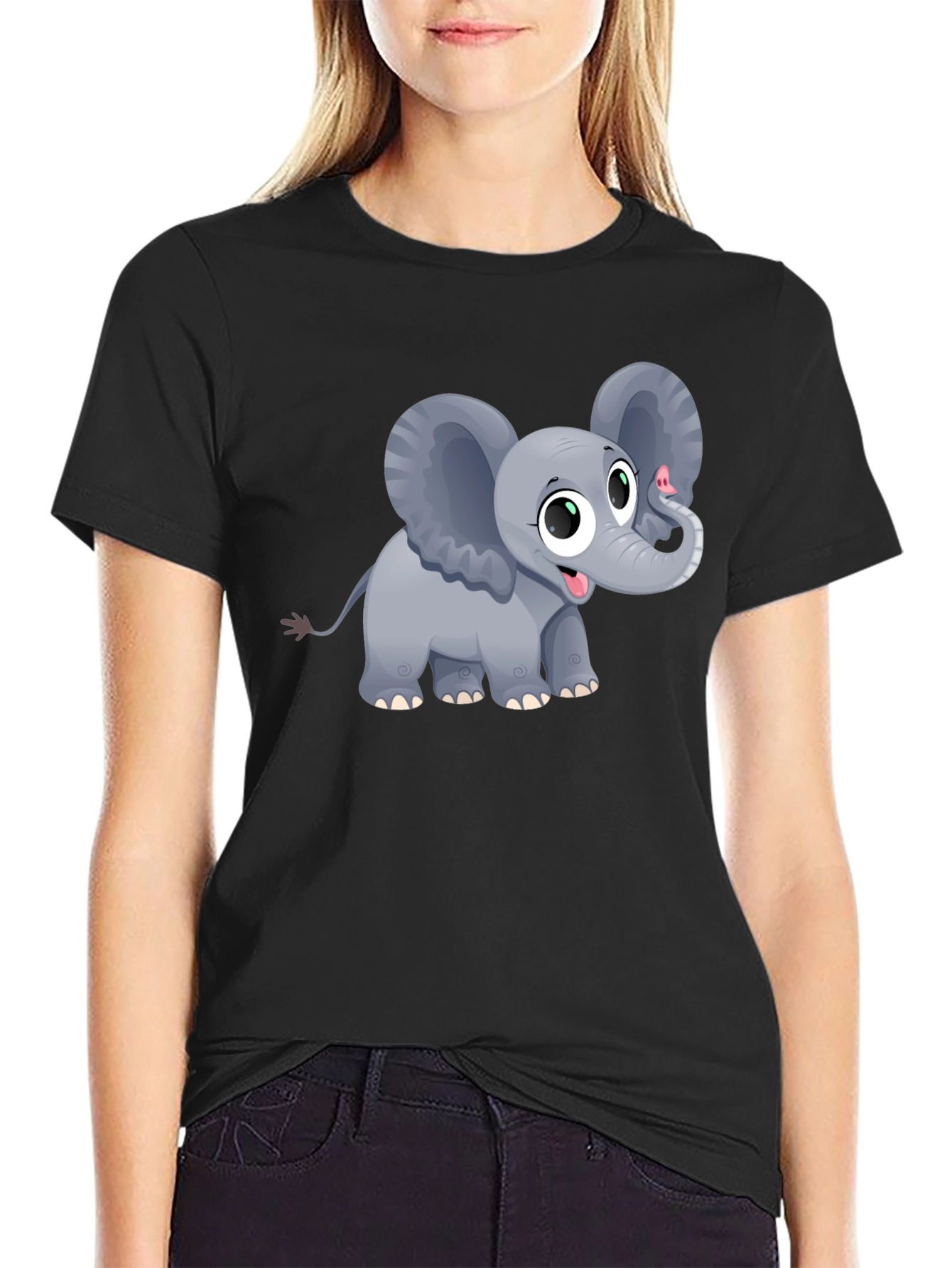 Black Cute Elephant Graphic Tee - Unisex Black T-Shirt view 2