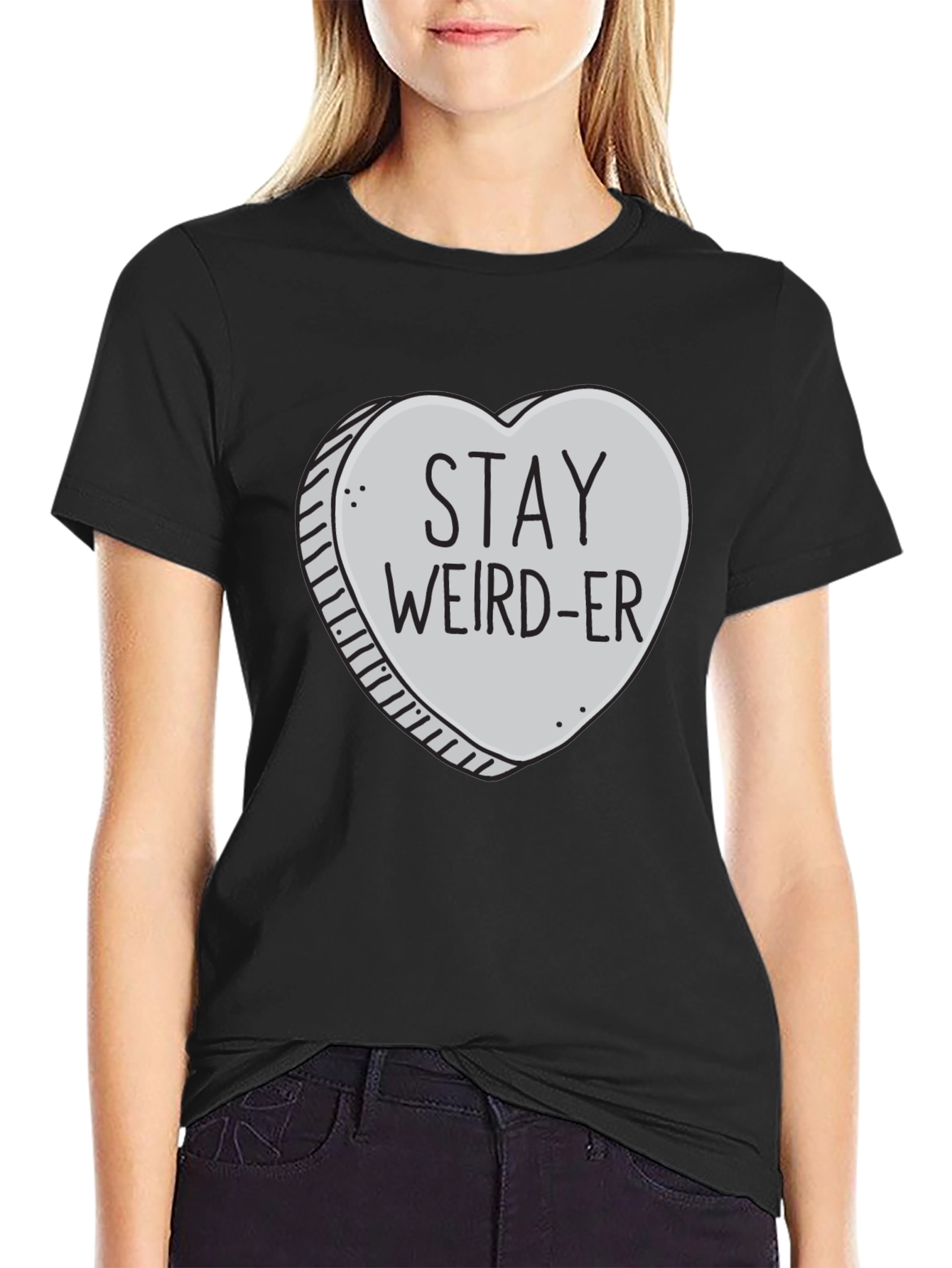 Black Stay Weird-er Heart Graphic Black T-Shirt view 2