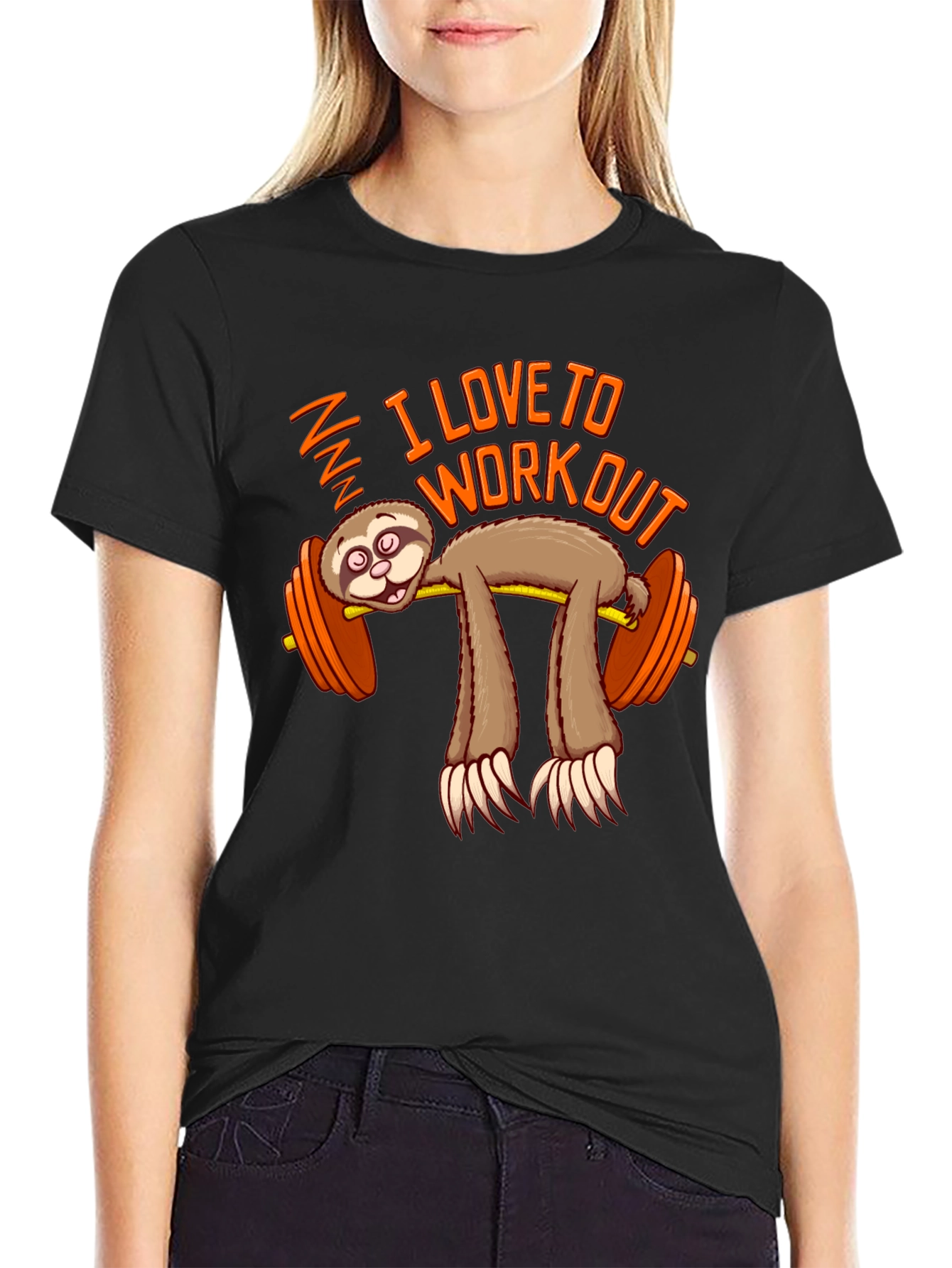 Black Funny Sloth Workout T-Shirt - I Love To Workout Gym Tee view 2