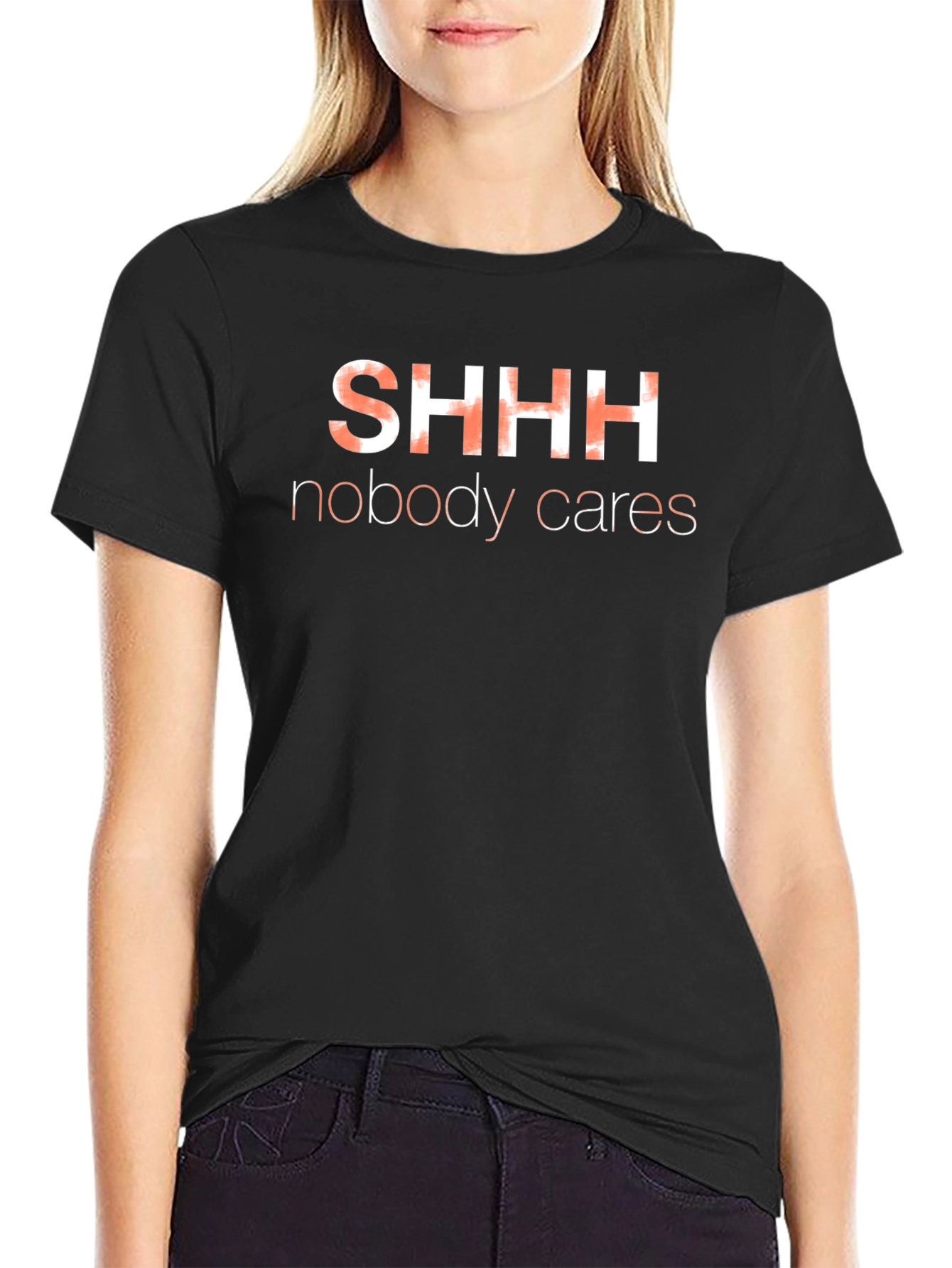 Black SHHH Nobody Cares Graphic T-Shirt - Black view 2