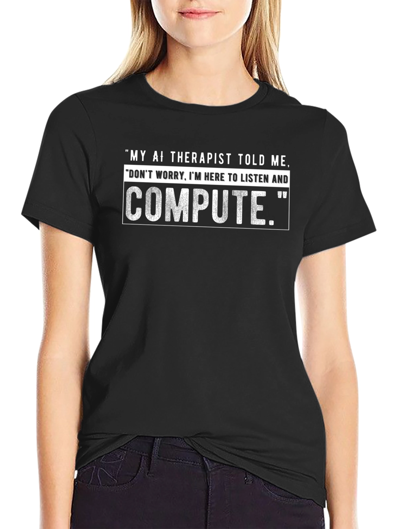 Black AI Therapist Funny T-Shirt view 2