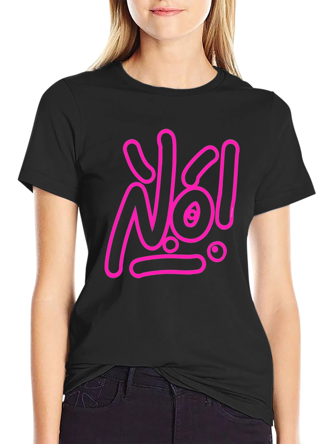 Black Statement Tee: Pink 'No!' Graphic on Black view 2