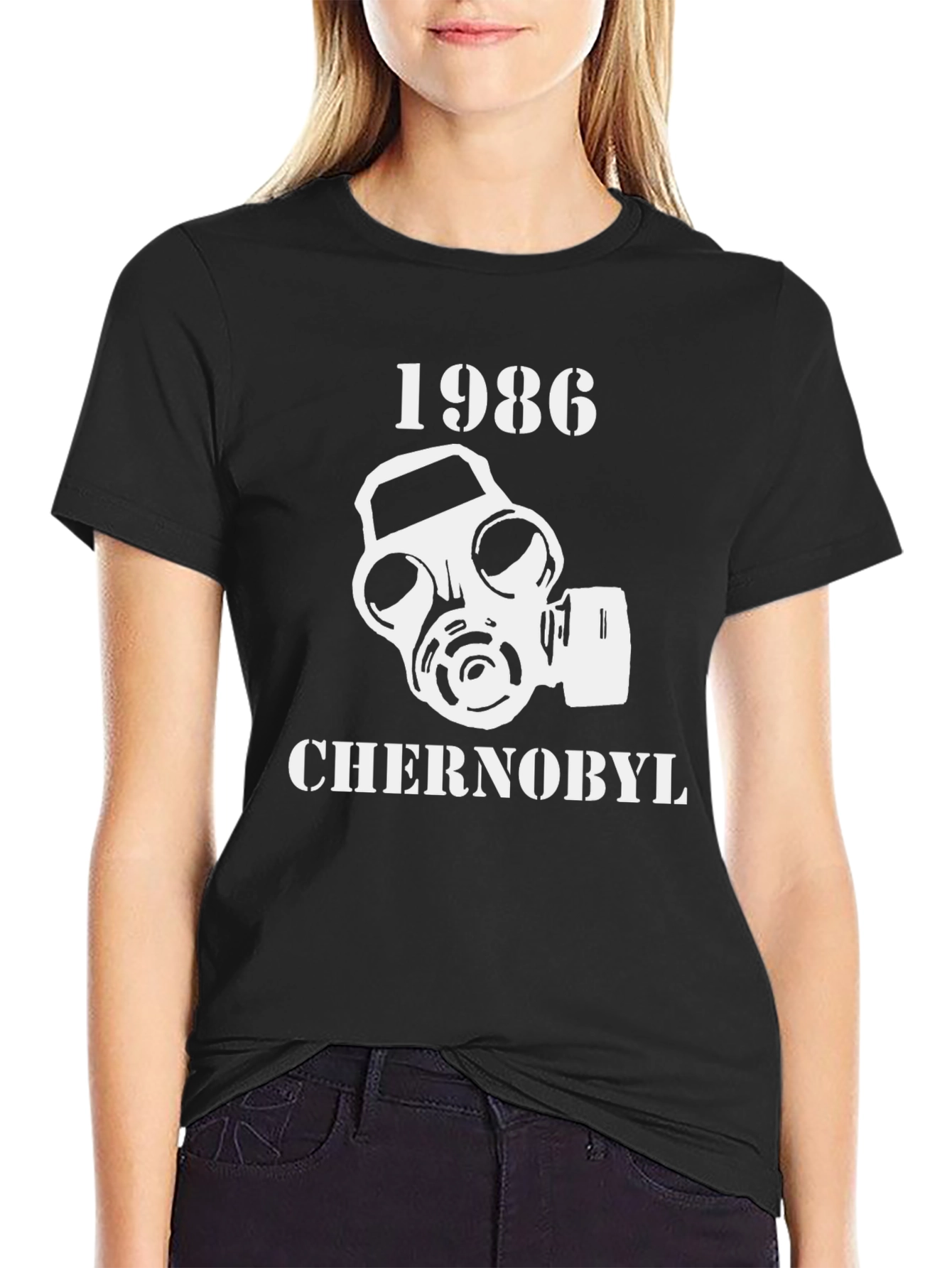 Black Chernobyl 1986 Gas Mask Graphic T-Shirt view 2