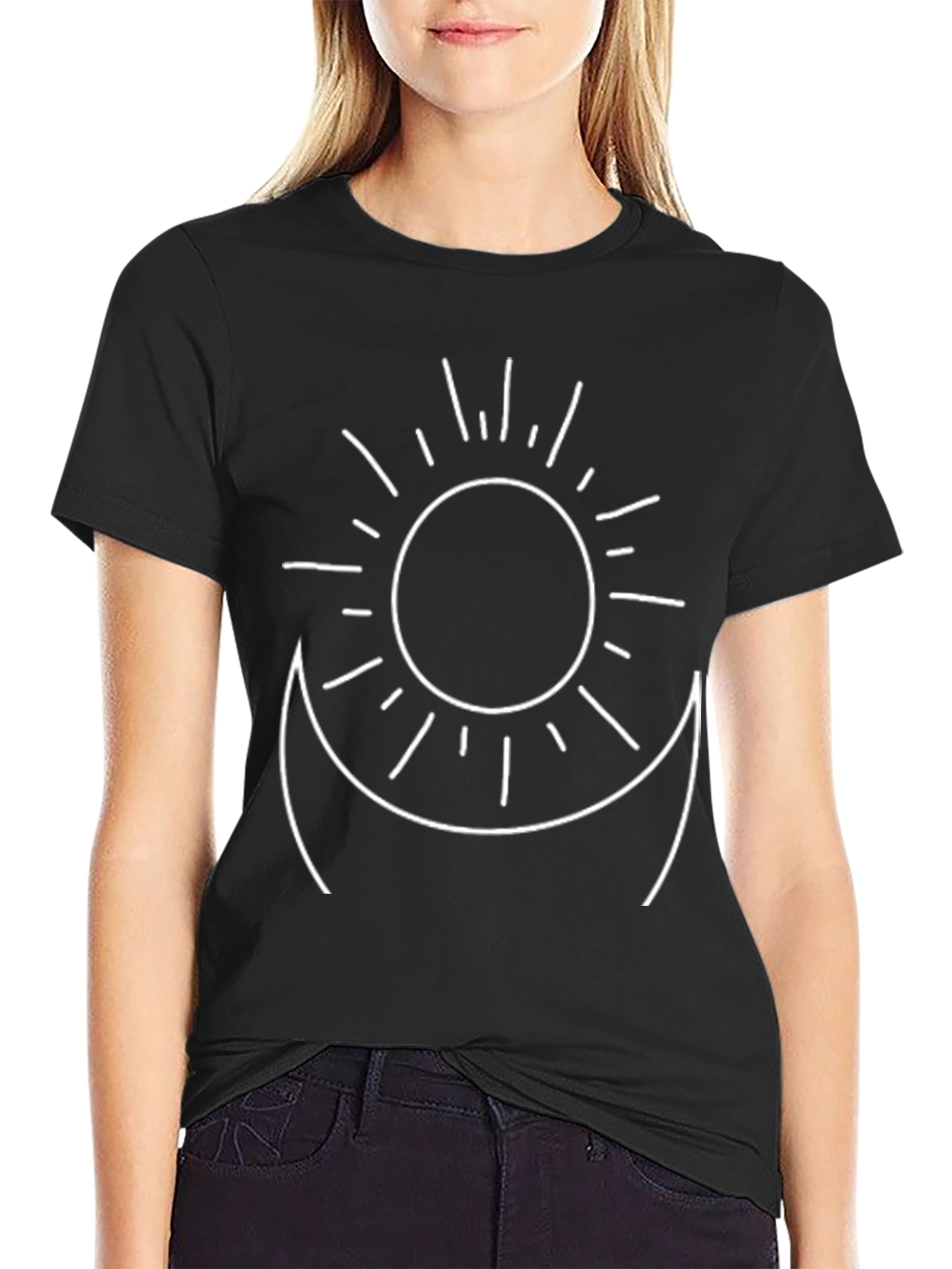 Black Sun and Moon Graphic Tee - Black Casual T-Shirt view 2