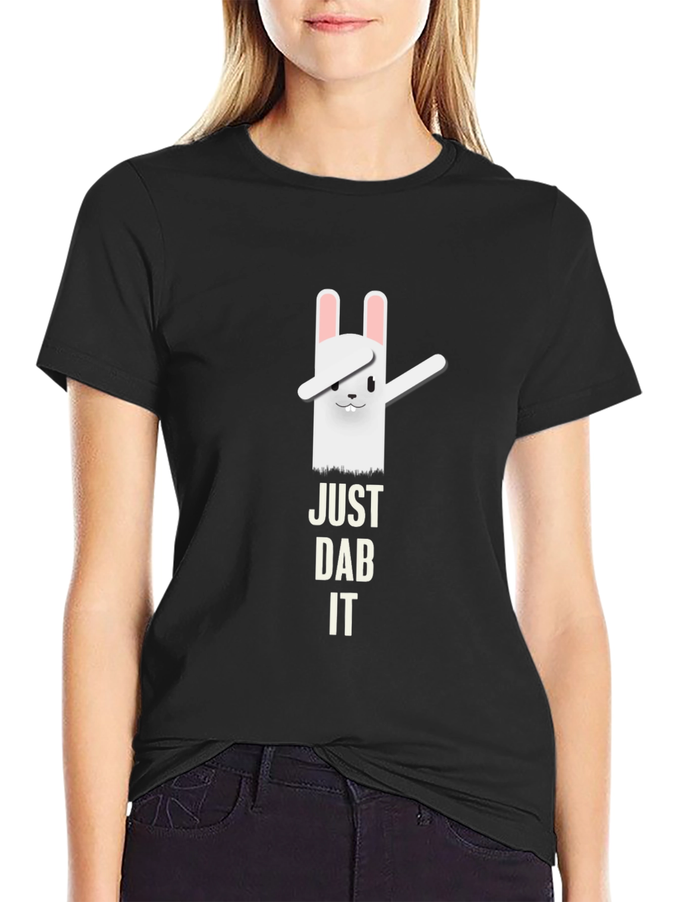 Black Just Dab It Funny Rabbit Black T-Shirt view 2