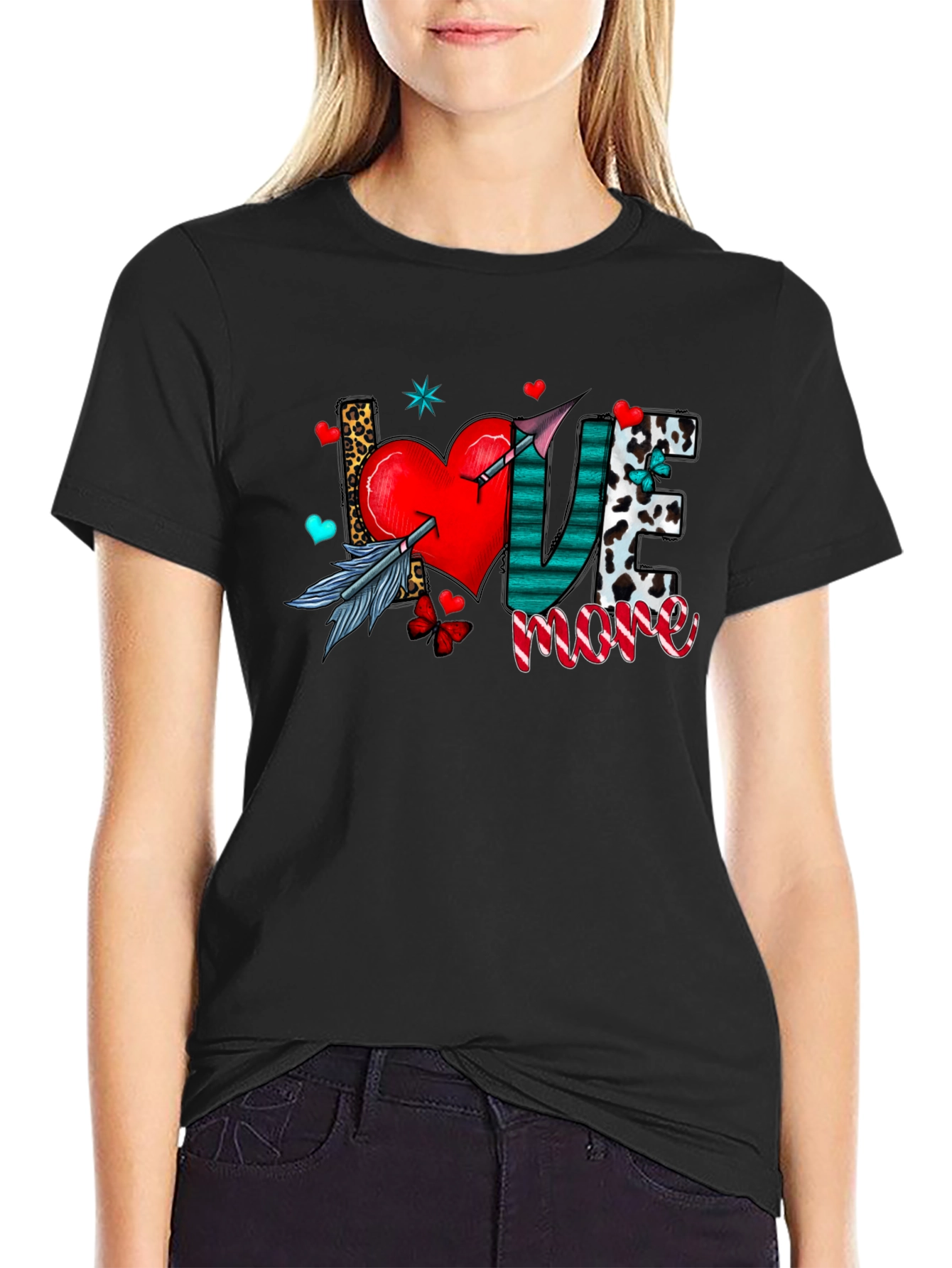 Black Love More Graphic T-Shirt - Trendy Casual Tee view 2