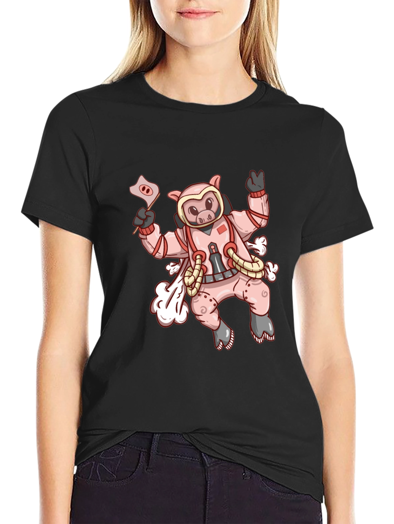 Black Cosmic Pig T-Shirt - Black Cotton Blend view 2