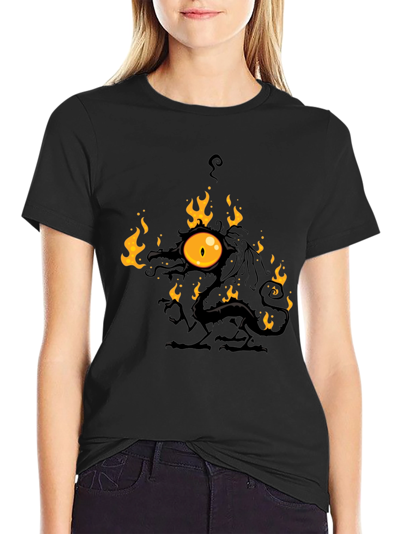 Black Fiery Eye Dragon Black T-Shirt view 2
