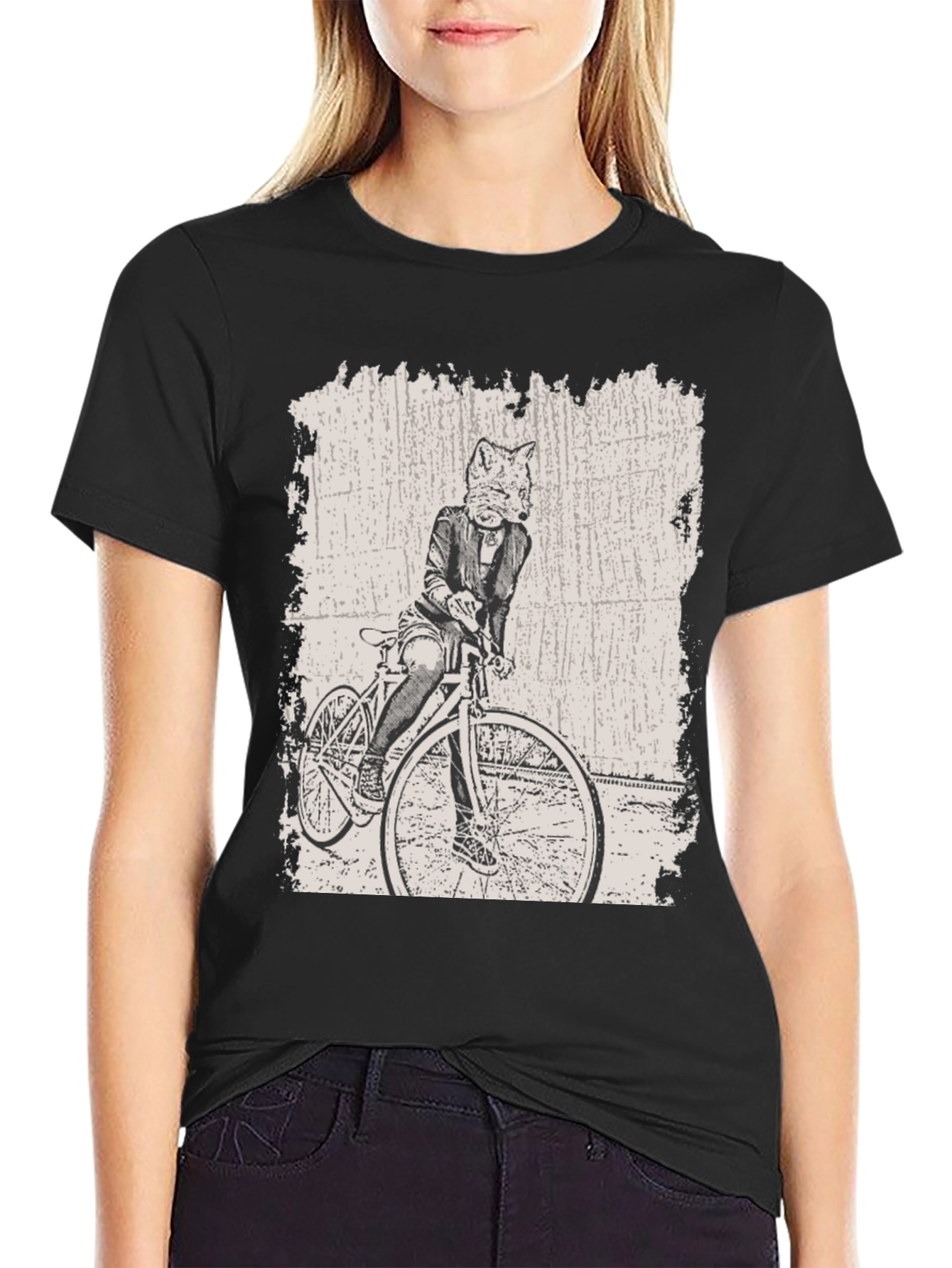 Black Fox on Bike Graphic Tee view 2