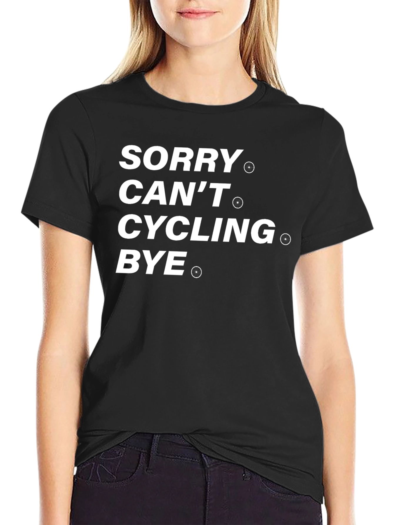 Black Funny Cycling T-Shirt - Sorry Can't Cycling Bye view 2