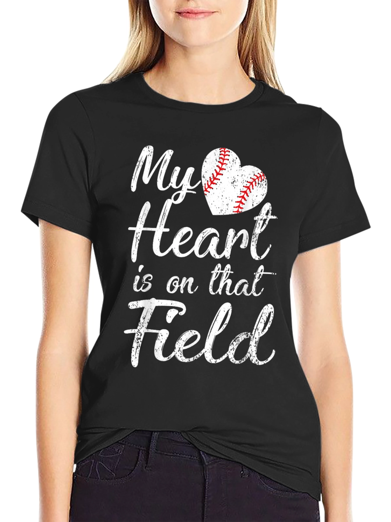 Black My Heart is on that Field Baseball T-Shirt view 2