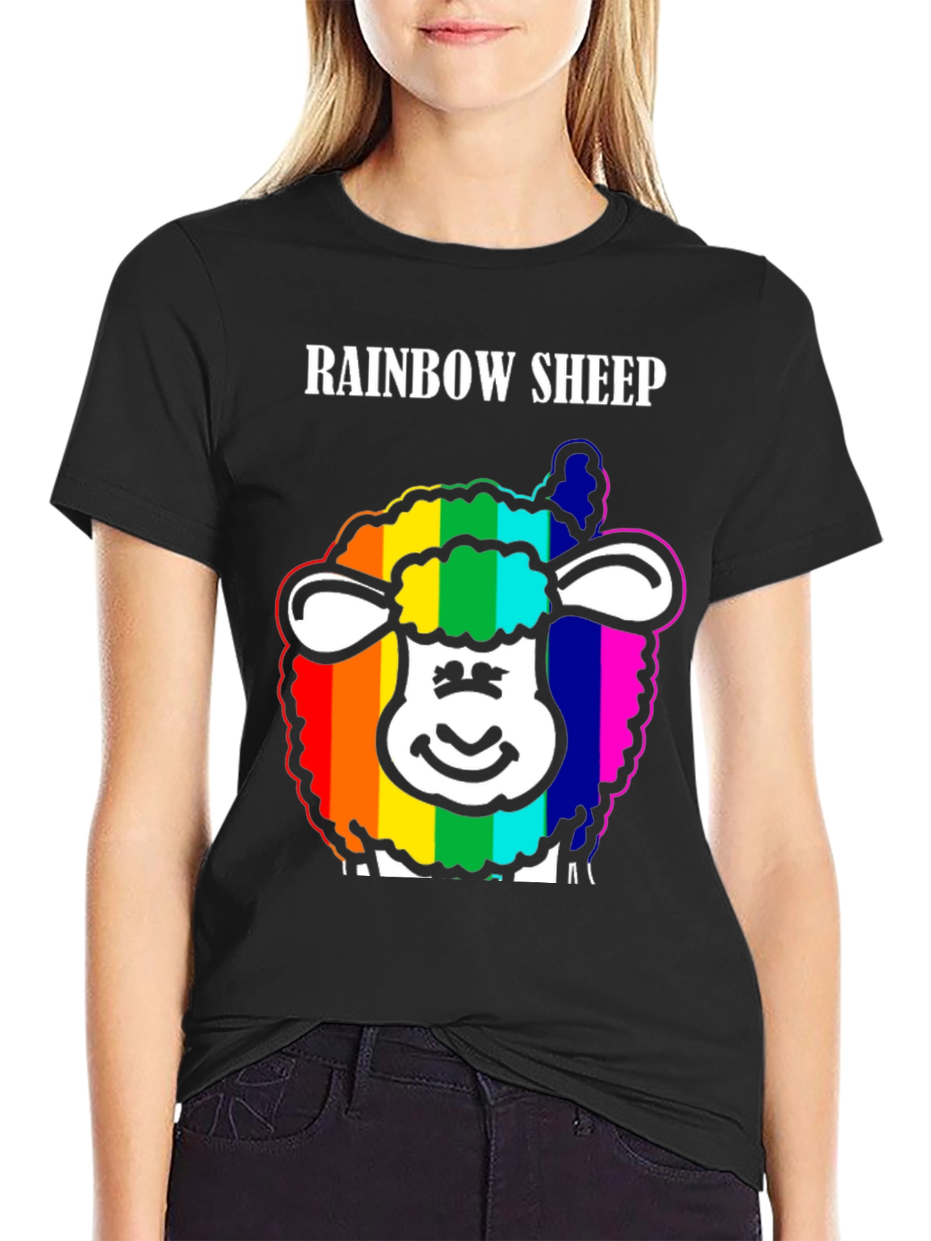 Black Rainbow Sheep Graphic Tee - Black Cotton Blend view 2