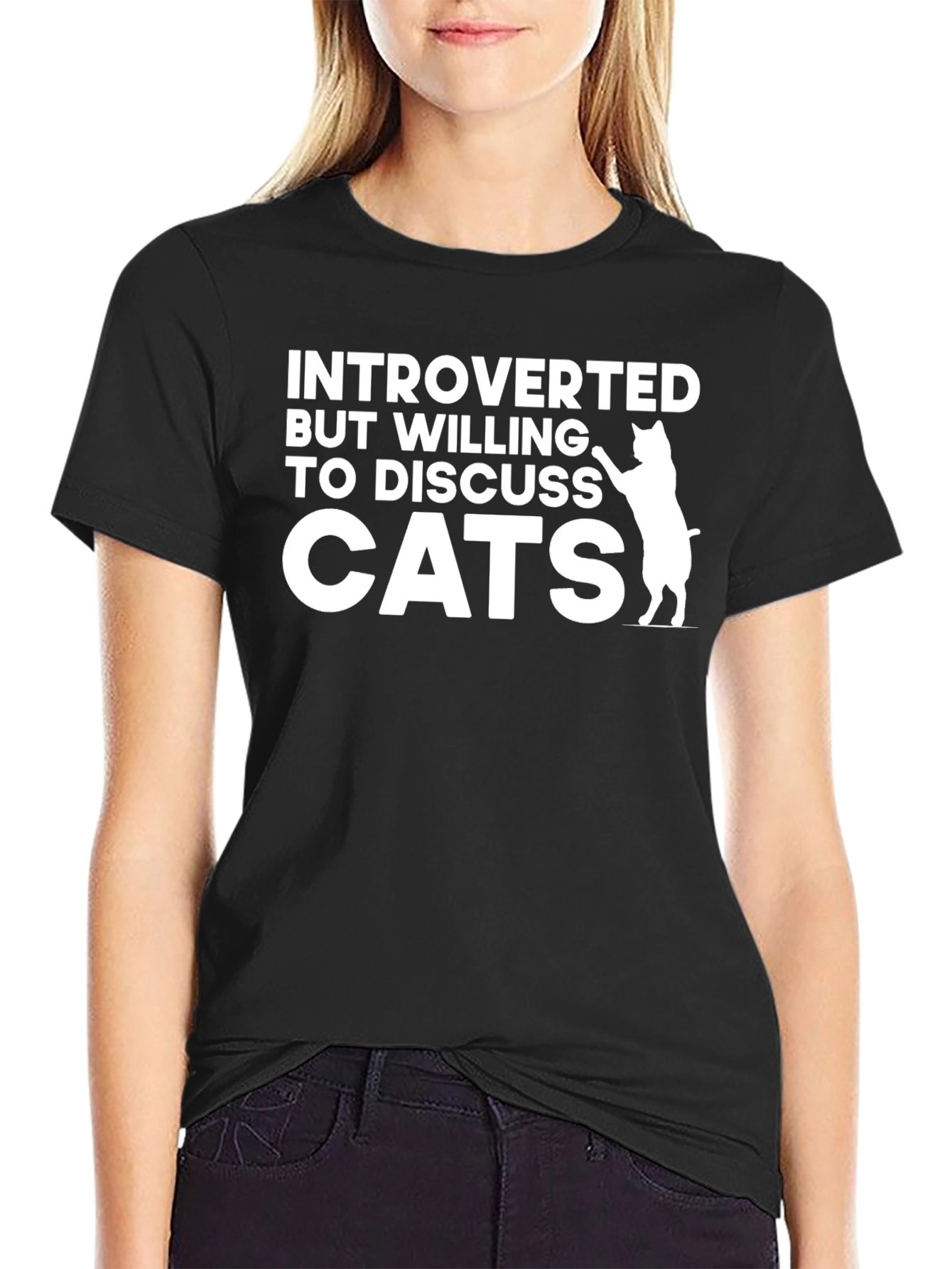Black Introverted But Willing to Discuss Cats T-Shirt view 2