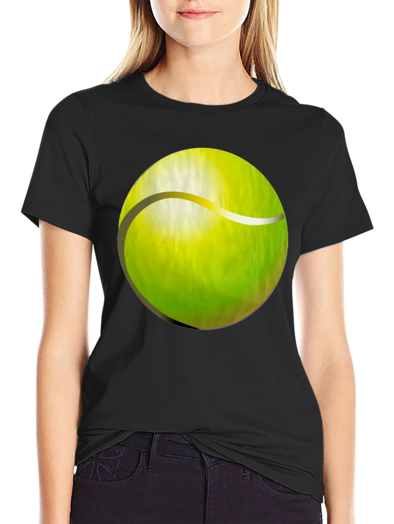 Black Tennis Ball Graphic T-Shirt - Casual Wear view 2