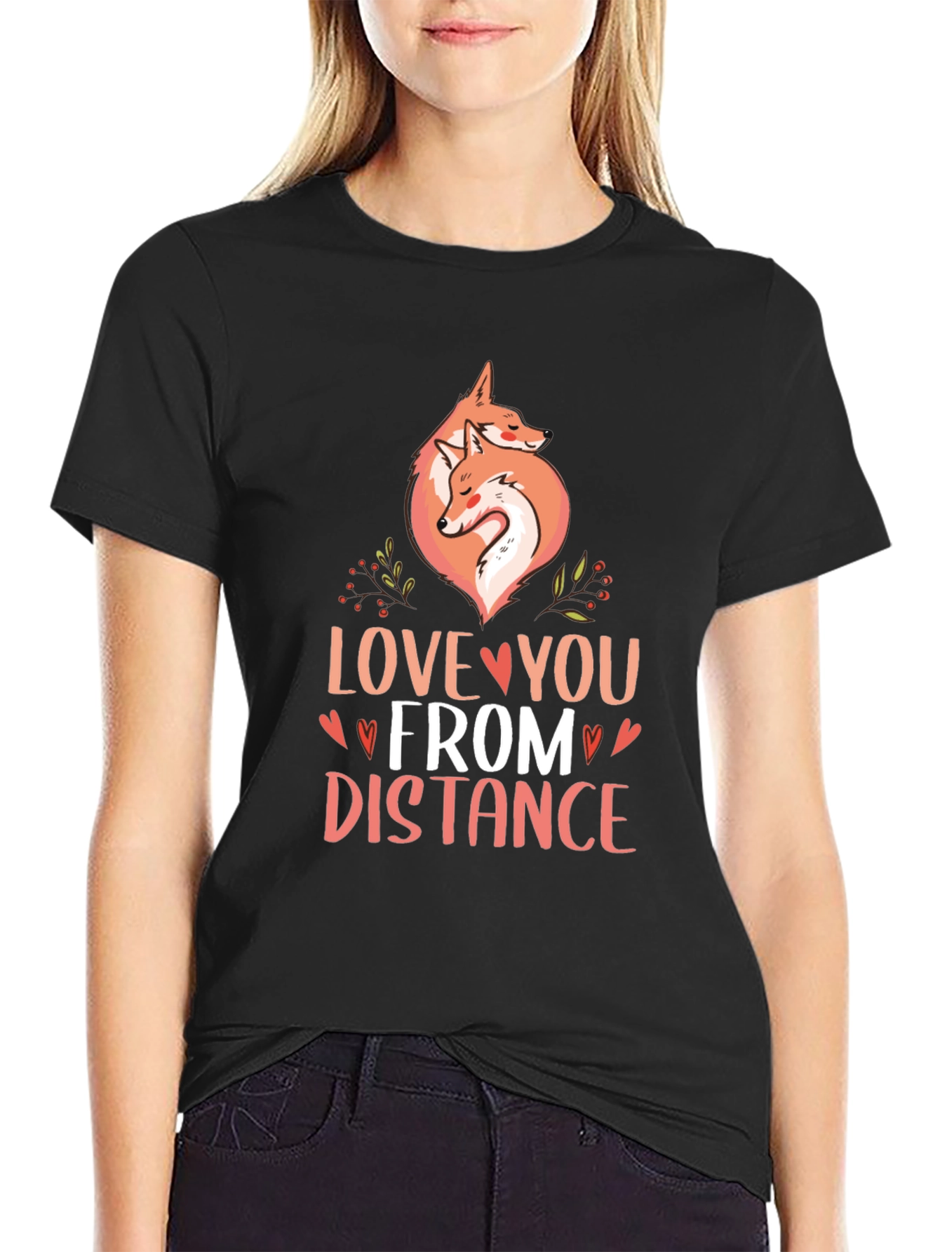 Black Love You From Distance Fox Graphic T-Shirt view 2