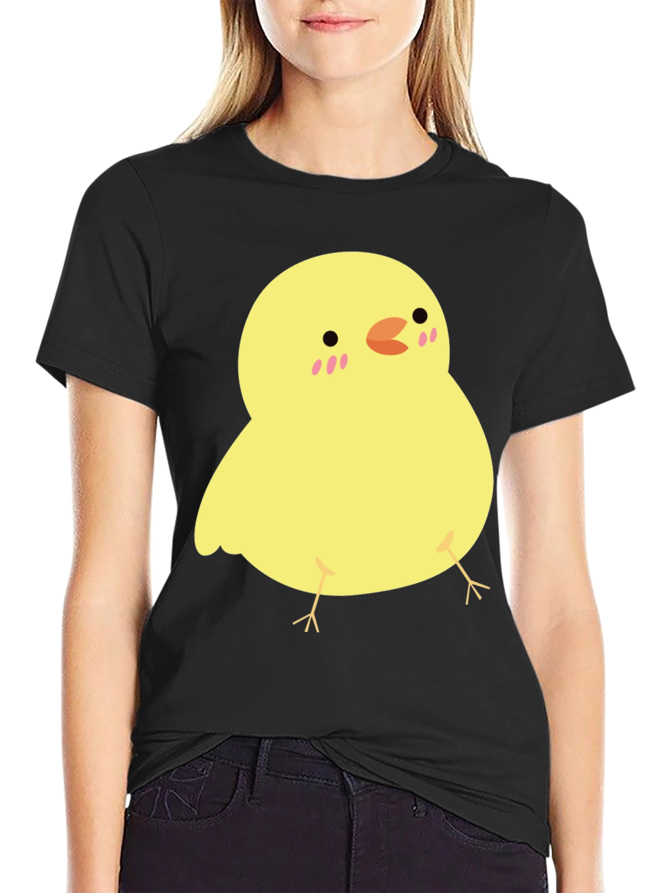Black Cute Chick Graphic Tee - Black Cotton T-Shirt view 2