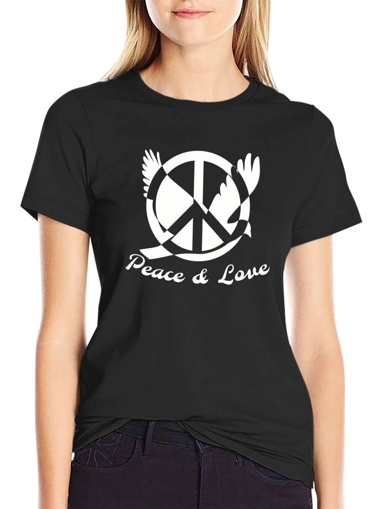 Black Peace & Love Graphic Tee - Black view 2