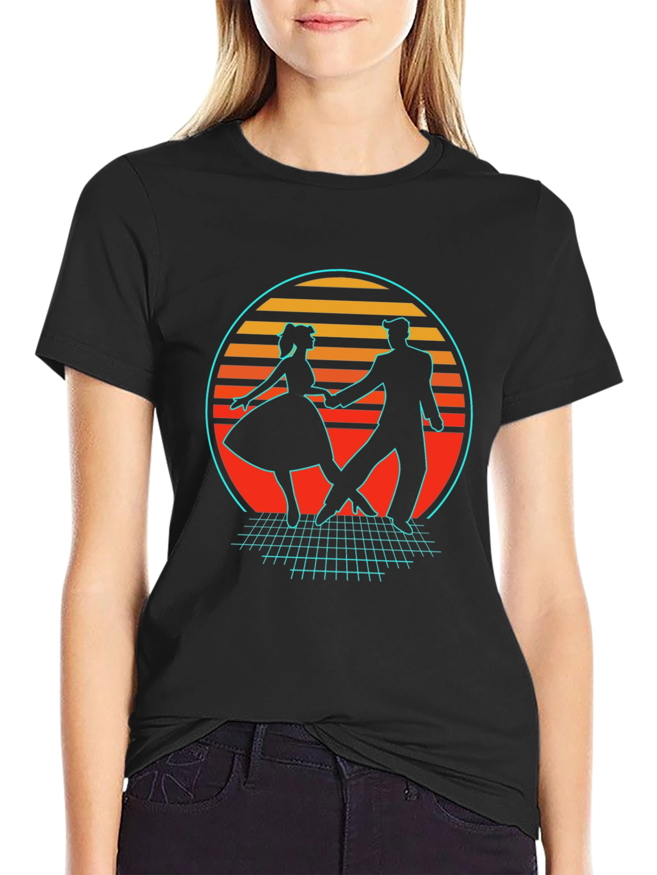 Black Retro Dance T-Shirt - 80s Style view 2