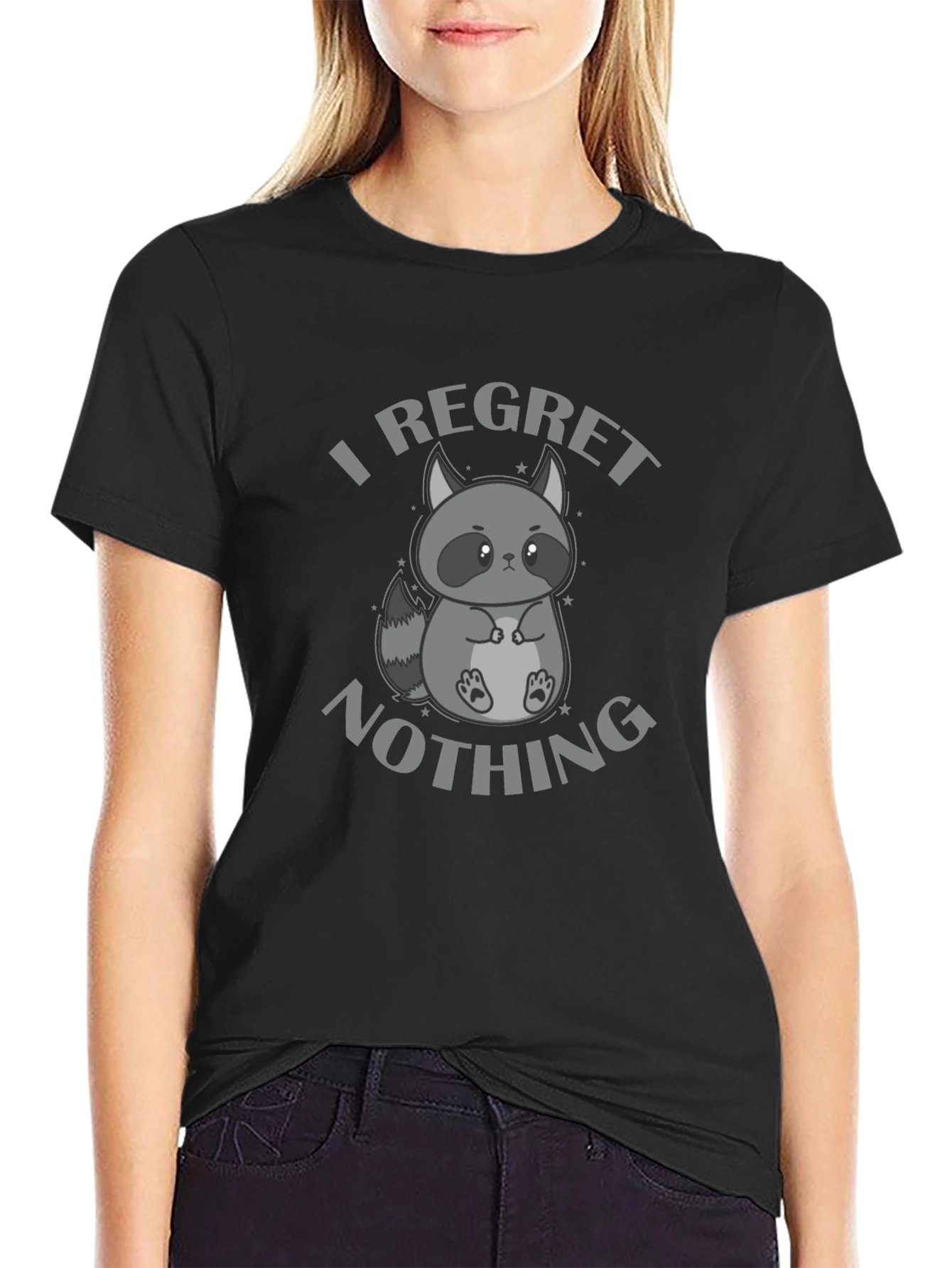 Black I Regret Nothing Raccoon Graphic T-Shirt view 2
