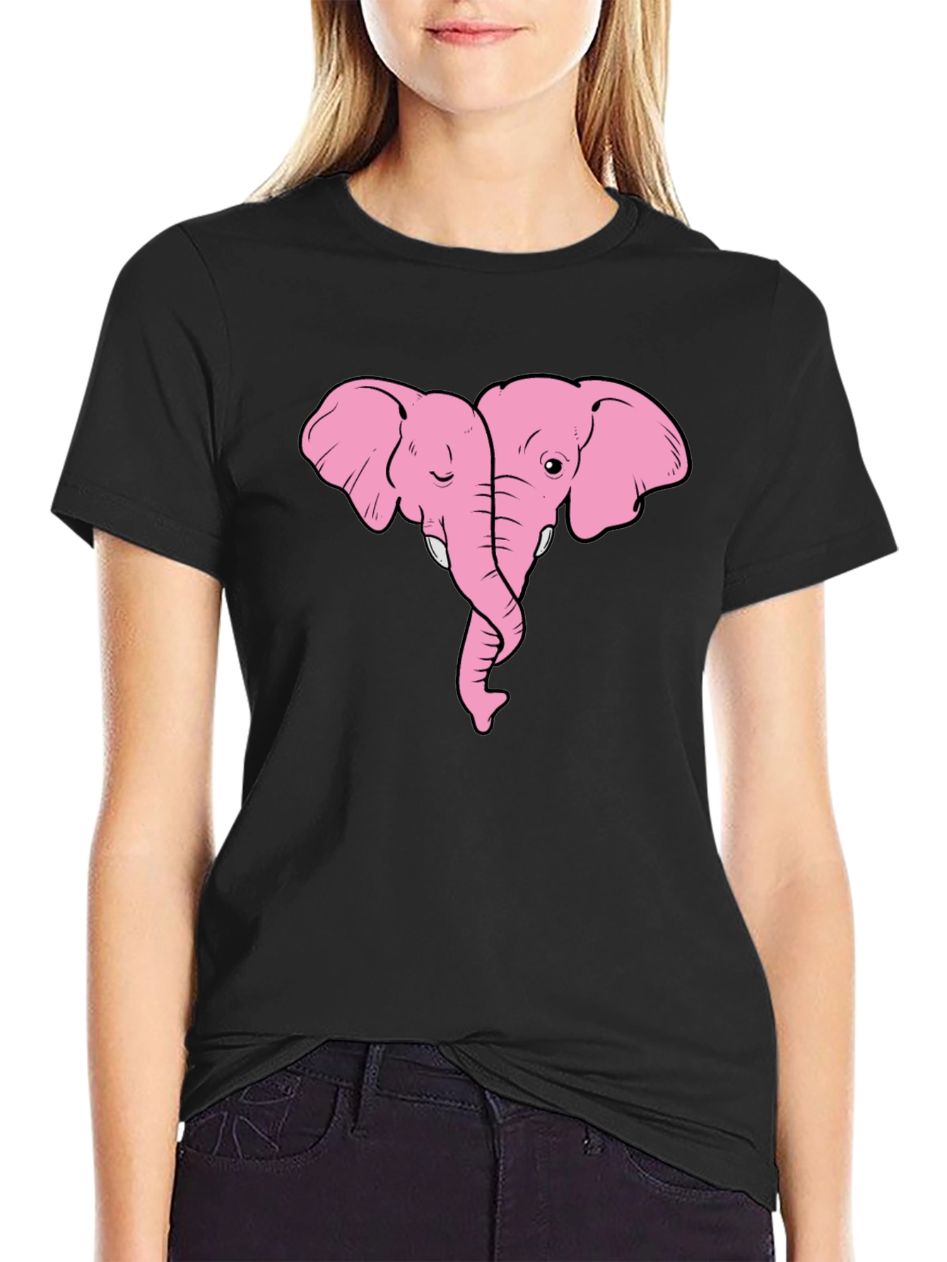 Black Pink Elephant Love T-Shirt view 2