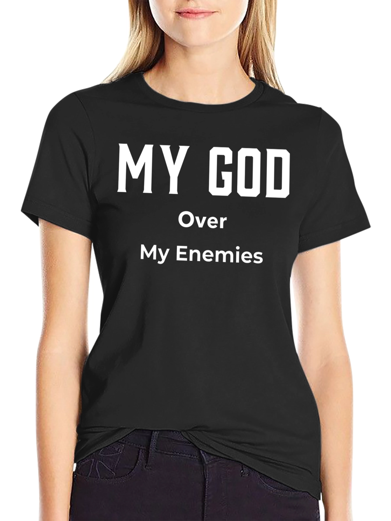 Black My God Over My Enemies Black T-Shirt view 2