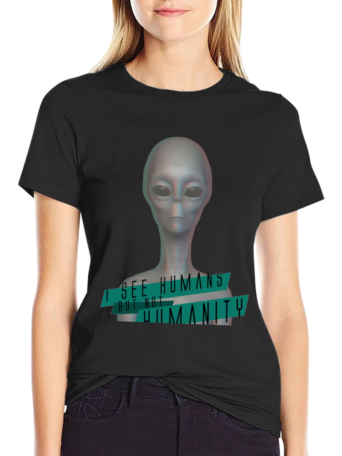 Black Alien 'I See Humans' Graphic T-Shirt view 2