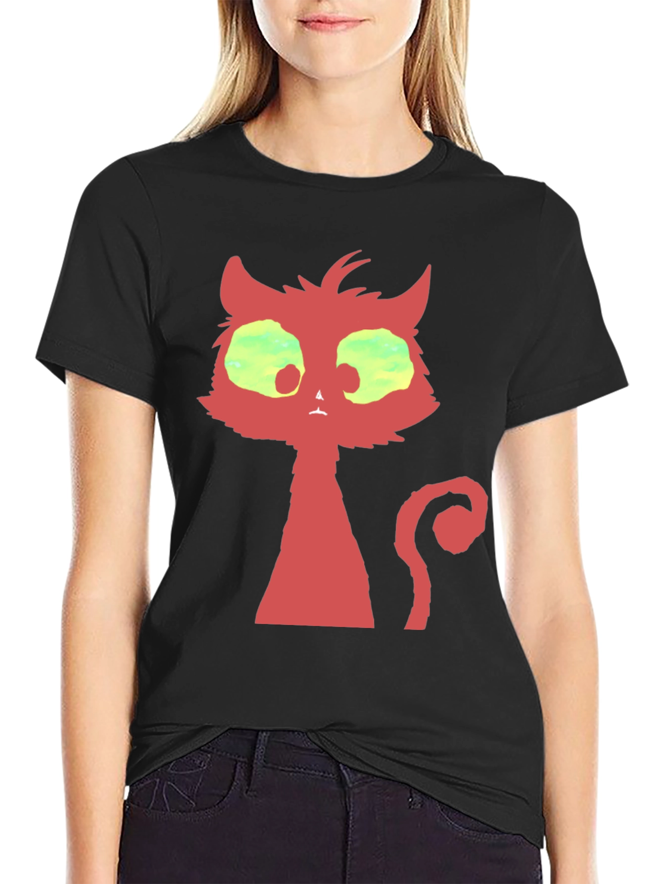 Black Red Cat Graphic T-Shirt - Unique Design view 2