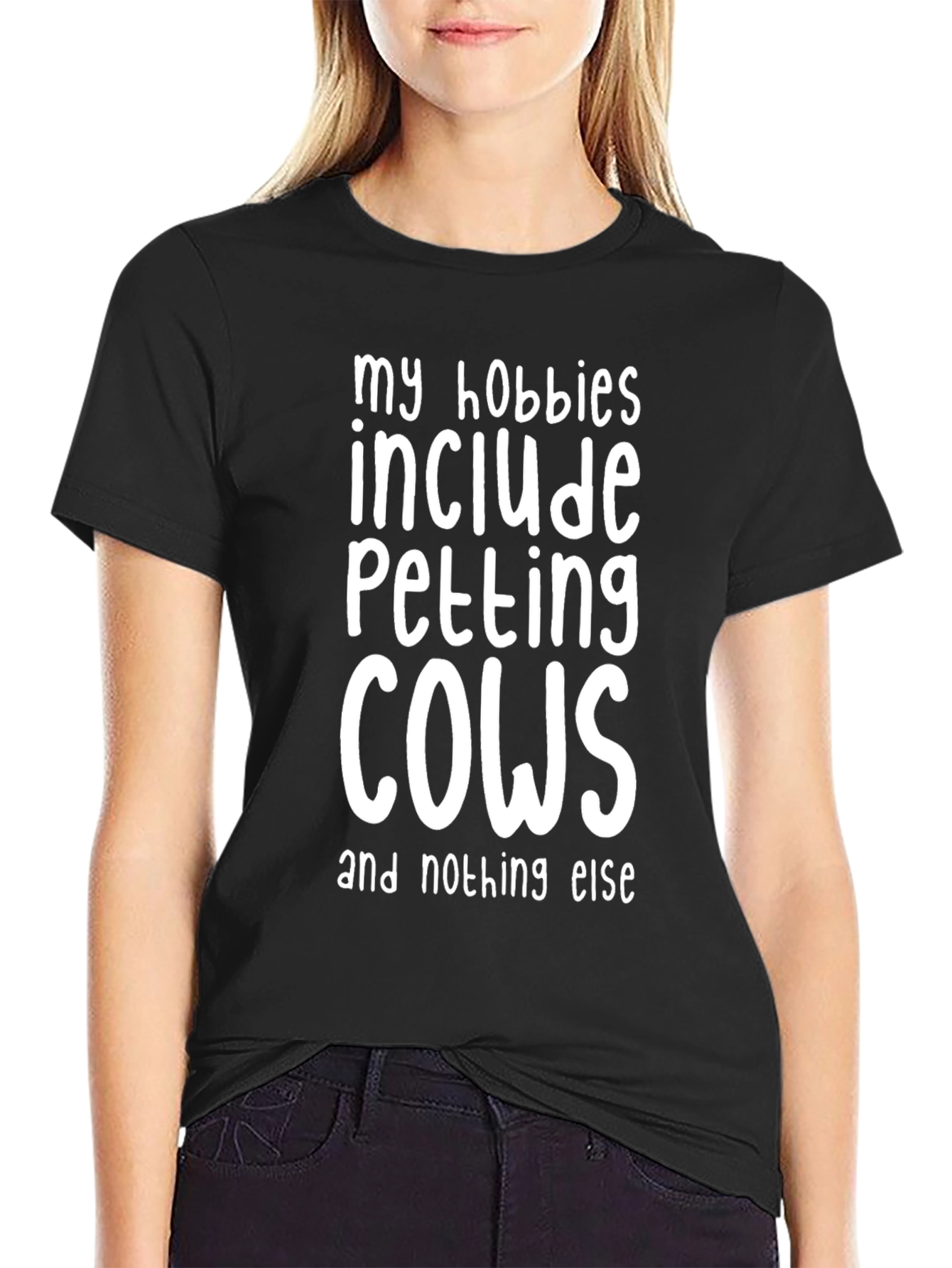 Black Funny Cow Petting Hobby T-Shirt view 2