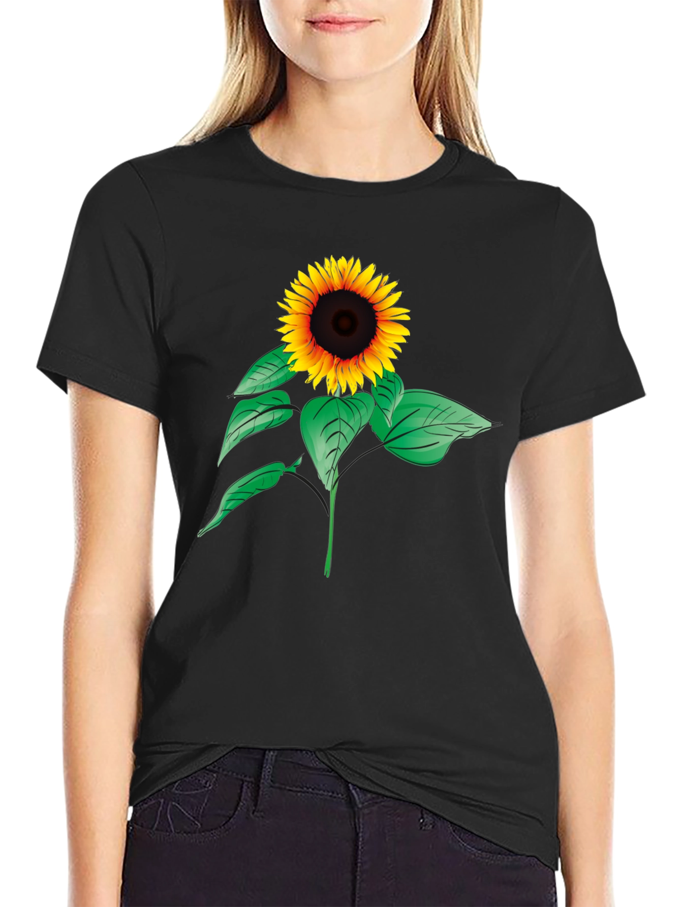 Black Sunflower Graphic Tee - Black Cotton Comfort view 2