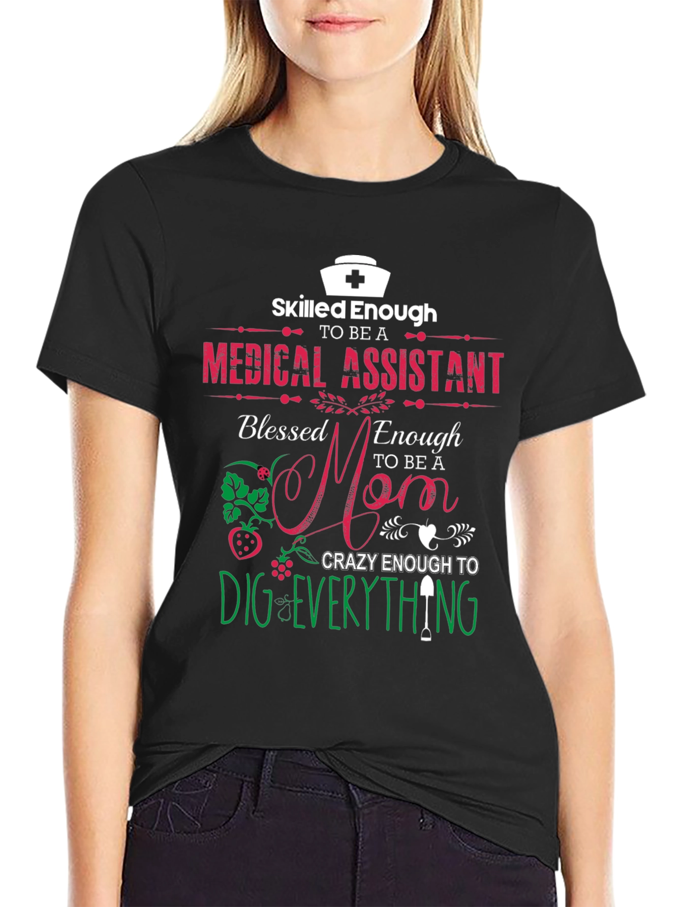 Black Skilled Medical Assistant, Blessed Mom T-Shirt view 2