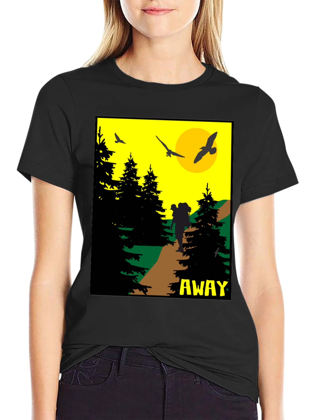 Black Adventure Awaits Graphic Tee - Hiker Design view 2