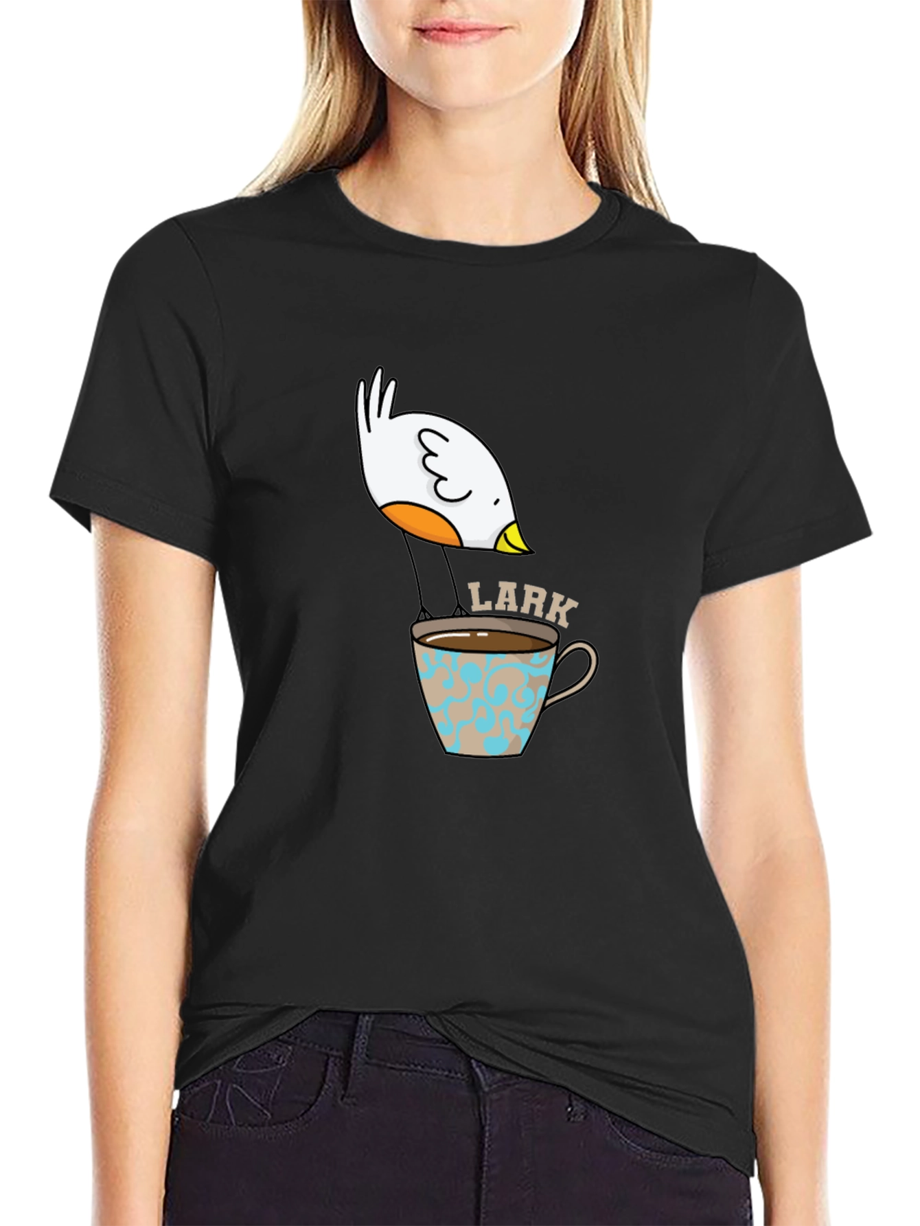 Black Lark in a Cup T-Shirt - Soft Cotton Bird Lover Tee view 2