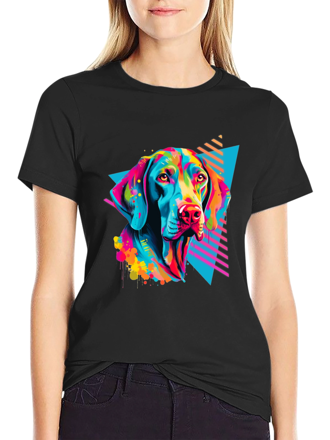 Black Vibrant Dog Graphic T-Shirt - Bold 80s Style view 2