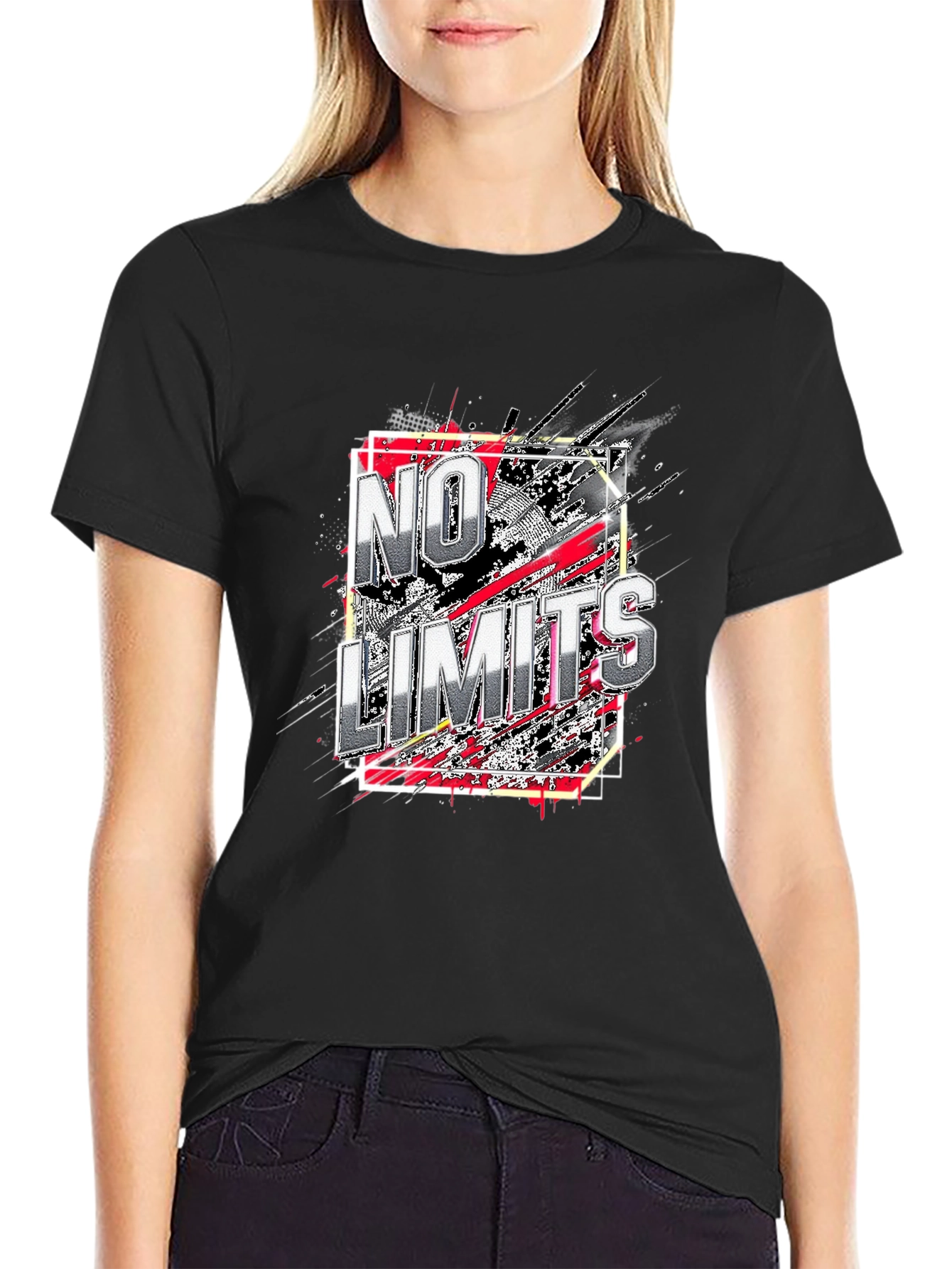 Black No Limits Graphic Print Crew Neck T-Shirt view 2
