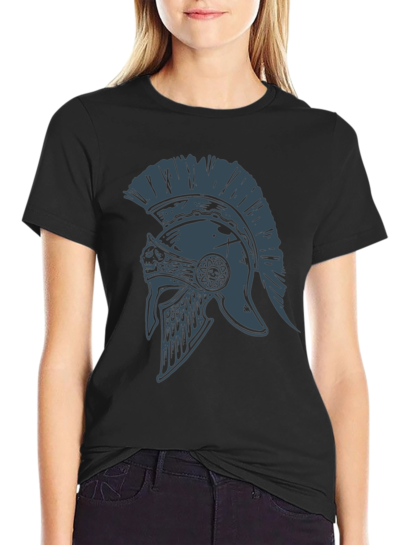Black Spartan Helmet Graphic Tee - Warrior Style view 2